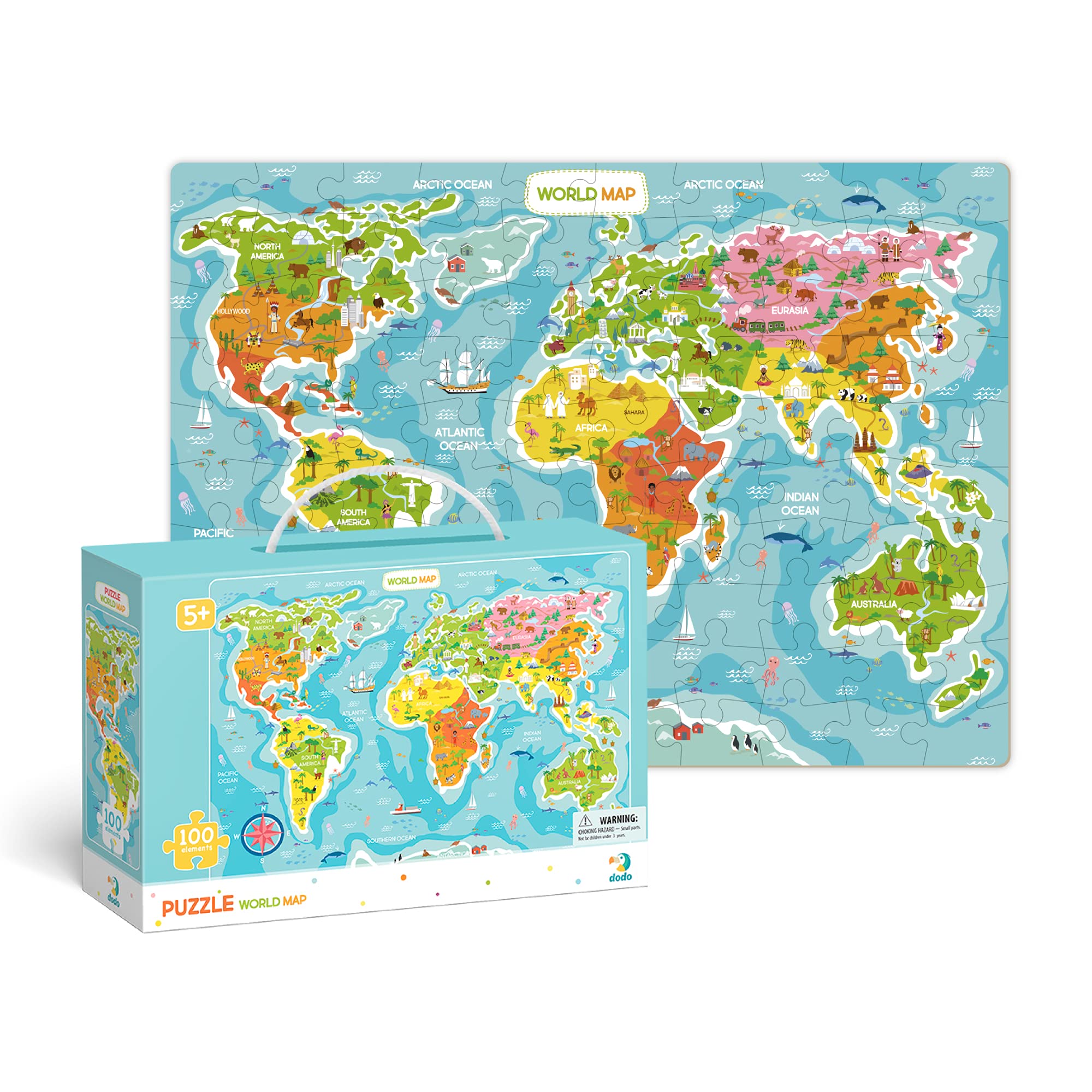Dodo Map of The World Educational Gift Set. 100 Piece Puzzle. D300123 Suitable for Children 5 Years +, Various