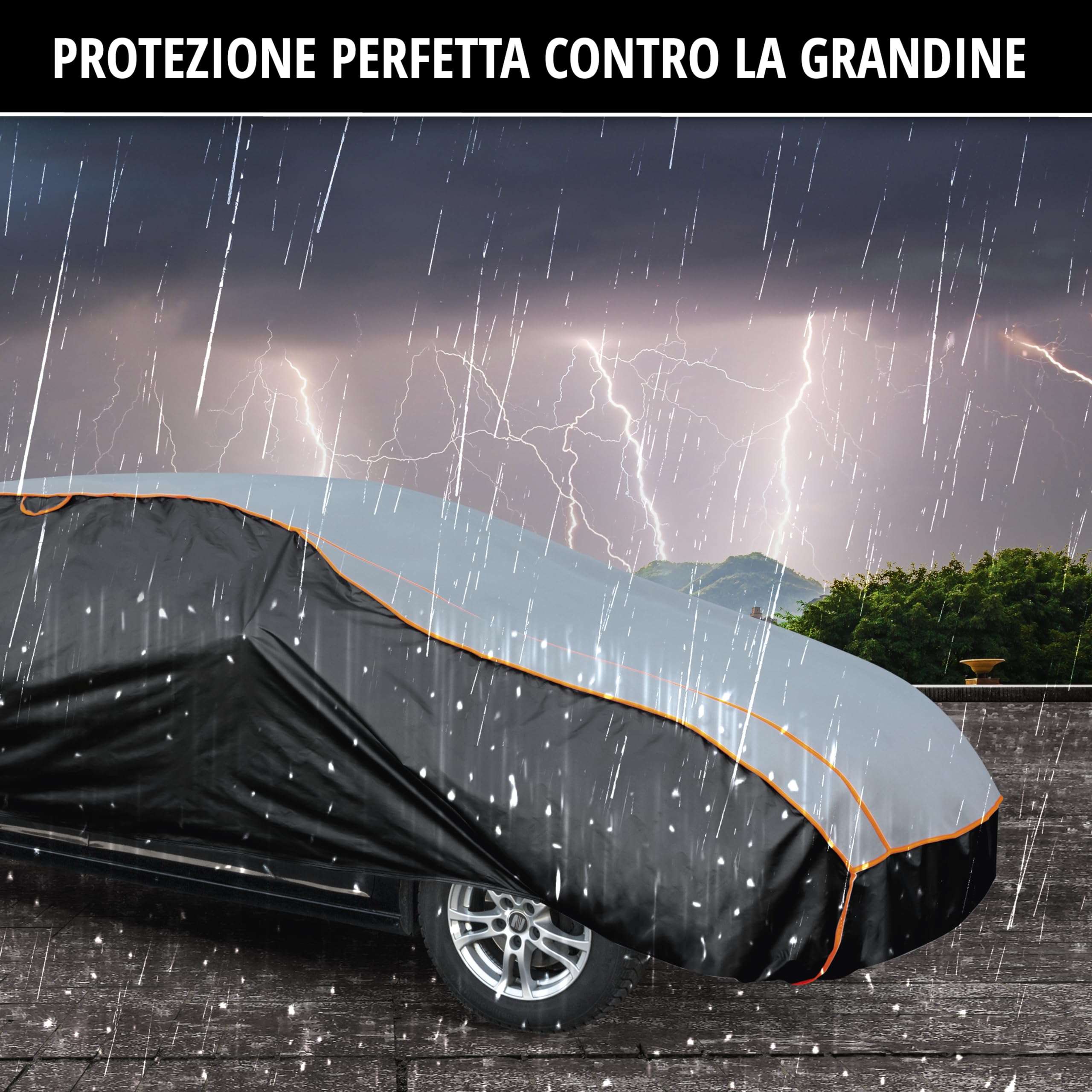 WALSER Telo Copriauto antigrandine, copertura per auto antigrandine, telone protettivo idrorepellente Basic, telo copriauto Misura 5 - antracite-nero