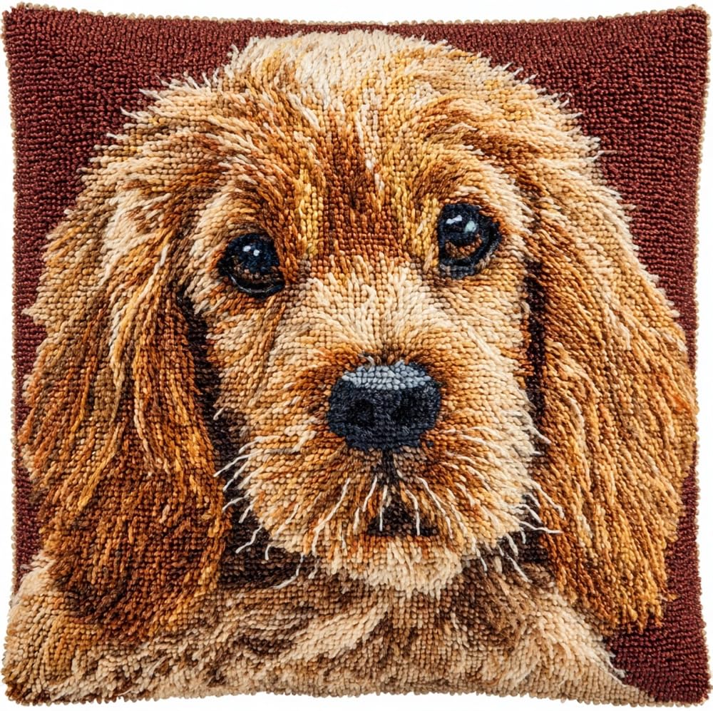 FWRTYCB Latch Hook Kits Pillow Brown Golden Dog Cocker Spaniel Crochet Yar