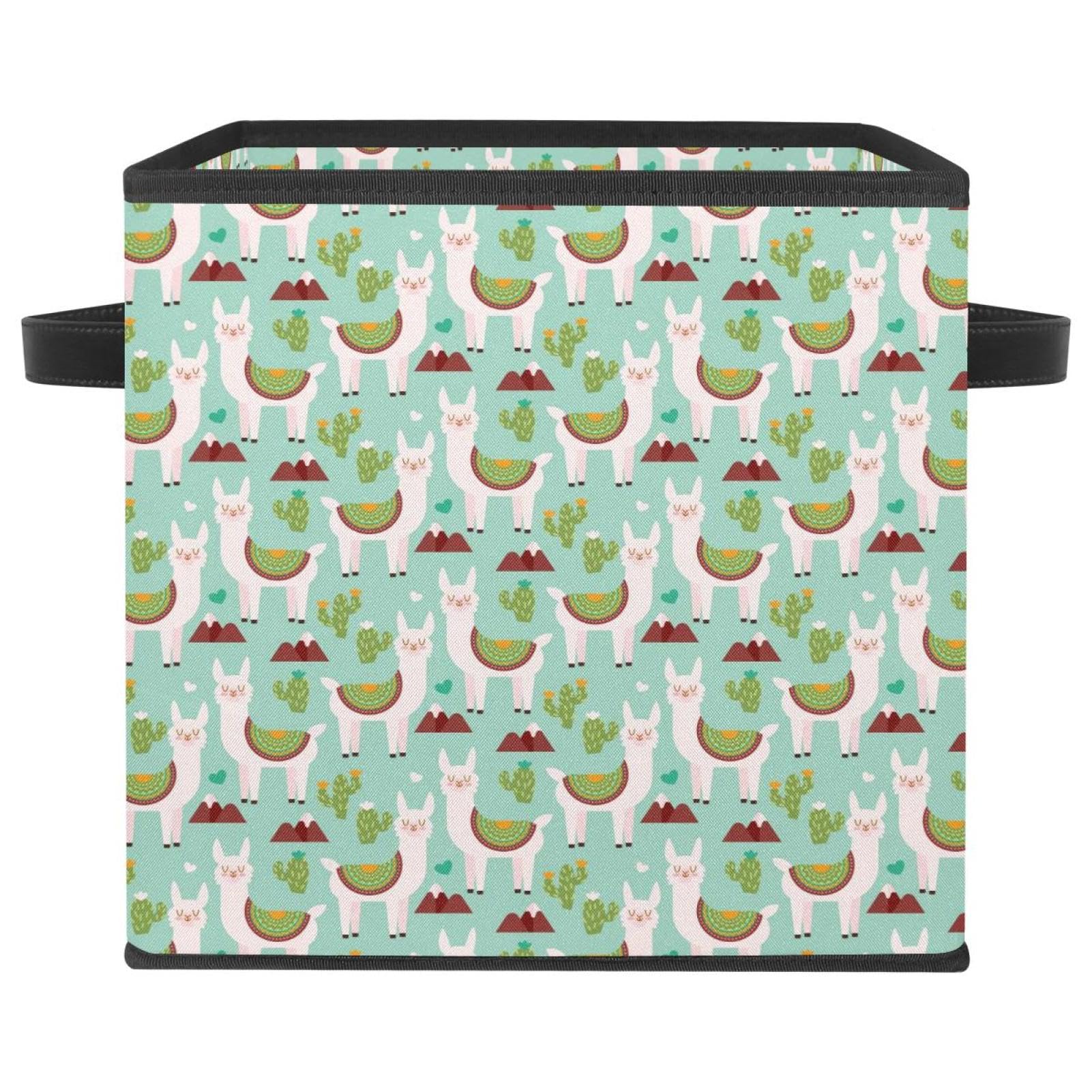 Boîte de rangement pliable contre le désordre, cube tissu poignées motif alpaga