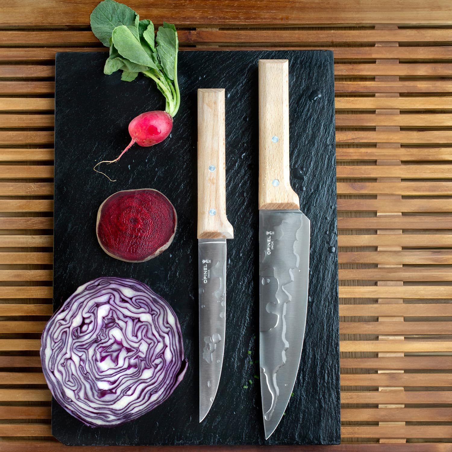 Opinel - Coffret Trio Parallèle, 1 Couteau de Chef N°118, 1 Couteau à Découper N°120 , 1 Couteau d’Office N°126 - Acier Inox, Bois de Hêtre - Garantie à Vie