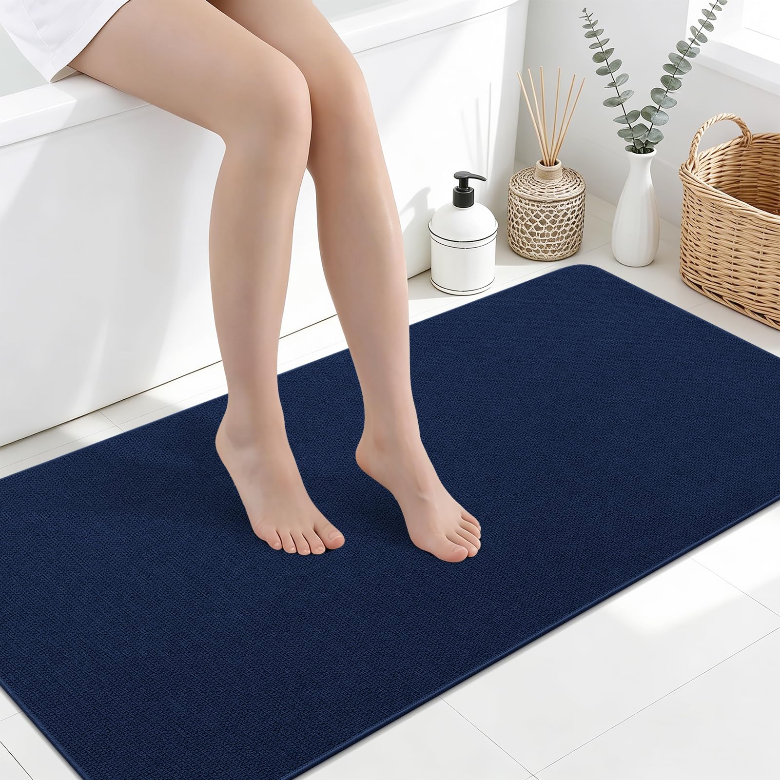 Smiry Ultra Thin Bath Mat 47x24, Non Slip Rubber Washable Bathroom Rugs