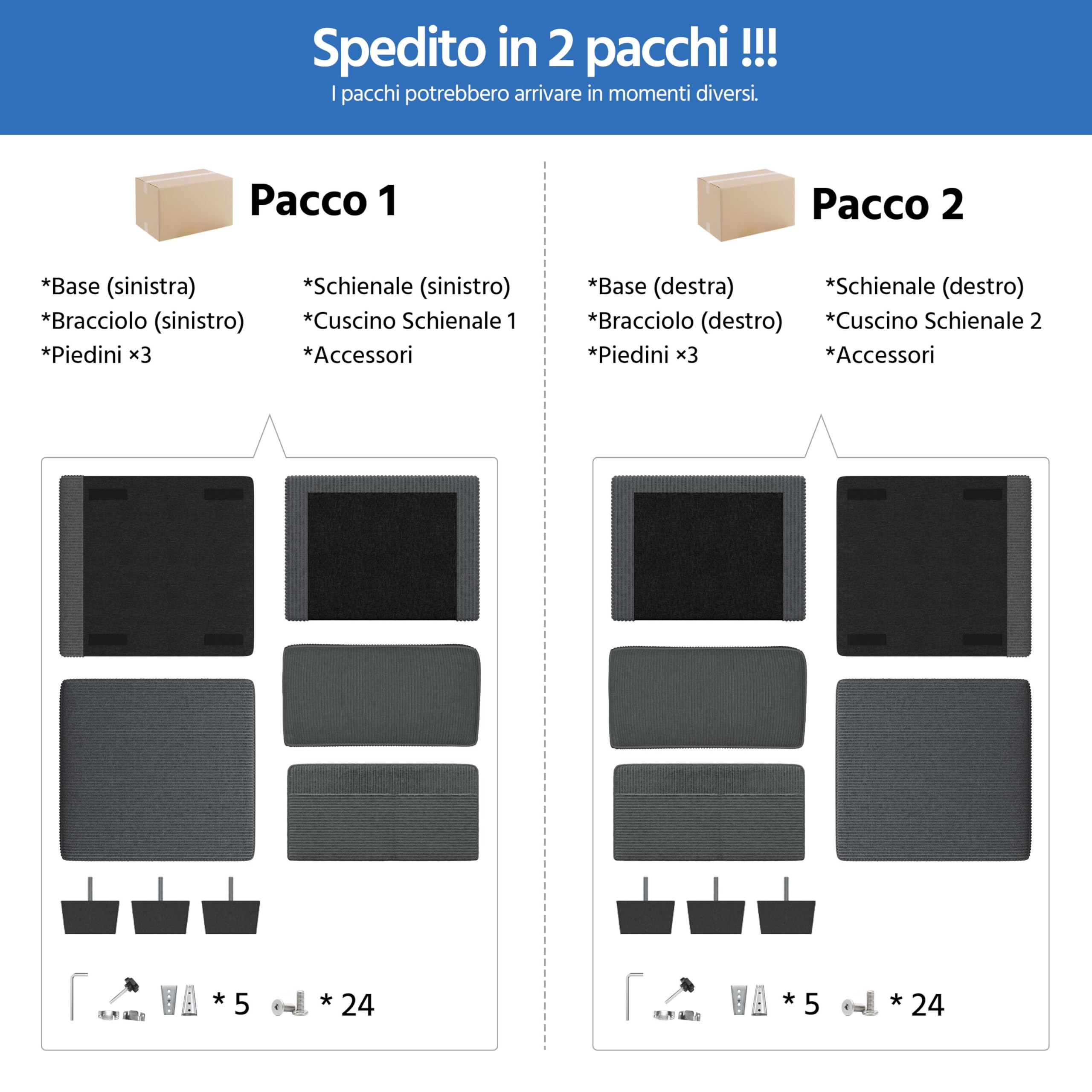 Yaheetech Divano a 2 Posti Divanetto Imbottito con Tasche Laterali | Sofa con Braccioli e Schienale per Salotto Soggiorno 212 × 81.5 × 83.5 cm Grigio/Velluto
