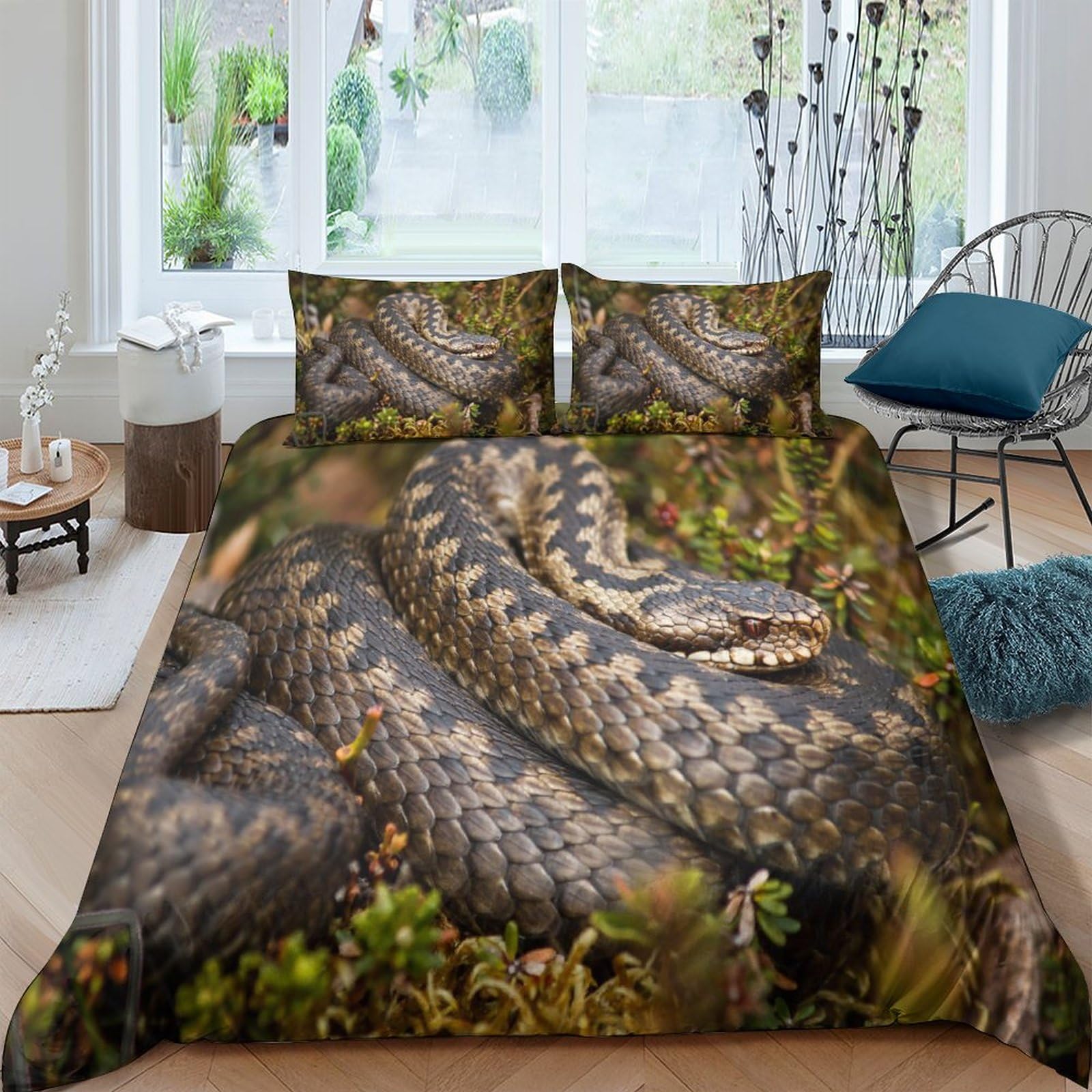 Parure de lit serpent 3D en microfibre 200x200 cm avec housse de couette et taies d'oreiller