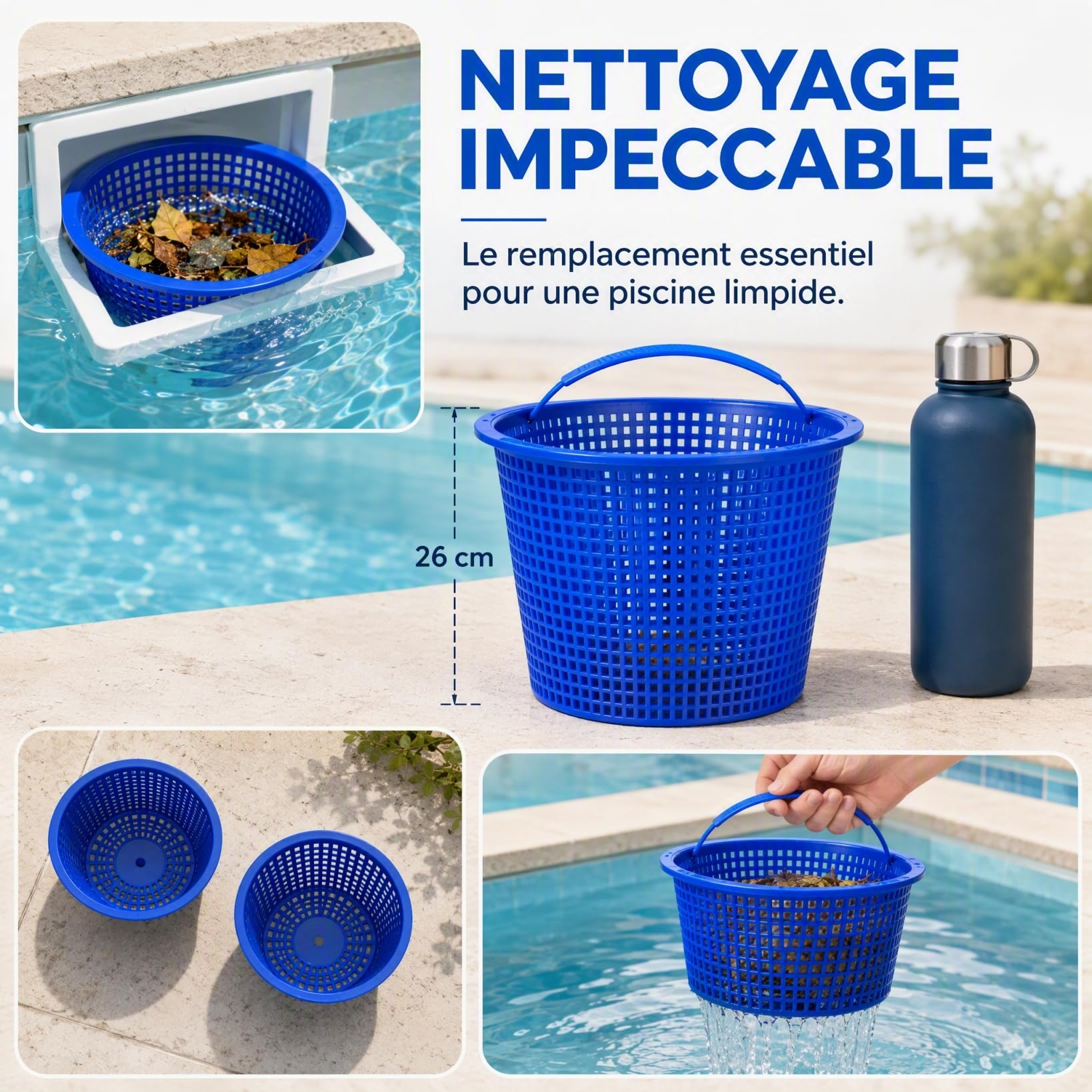 POPETPOP 2 Paniers Skimmer Piscine, Filtre Anti Débris avec Anse | plastique robuste, protège la pompe, capture feuilles et insectes, facile à vider, taille universelle