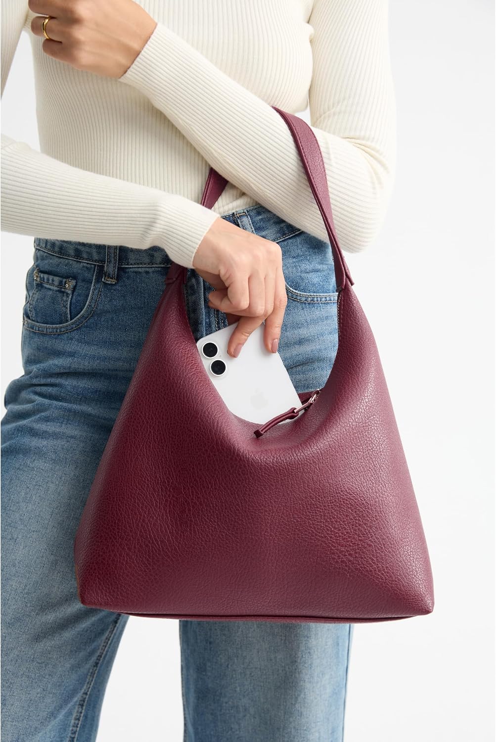 Women's Soft Vegan Leather Hobo Bag, Medium Slouchy Style