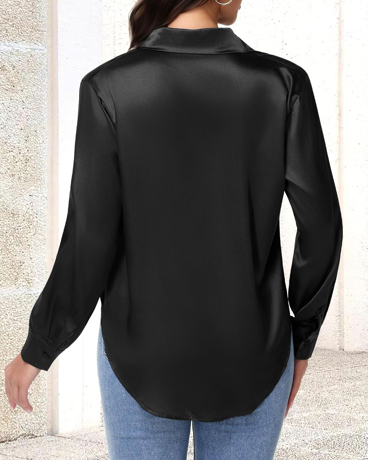 Women's Satin Silk Button Down Shirts Silky Long Sleeve Office Work Shirt Business Casual Blouses Tops - Image 6