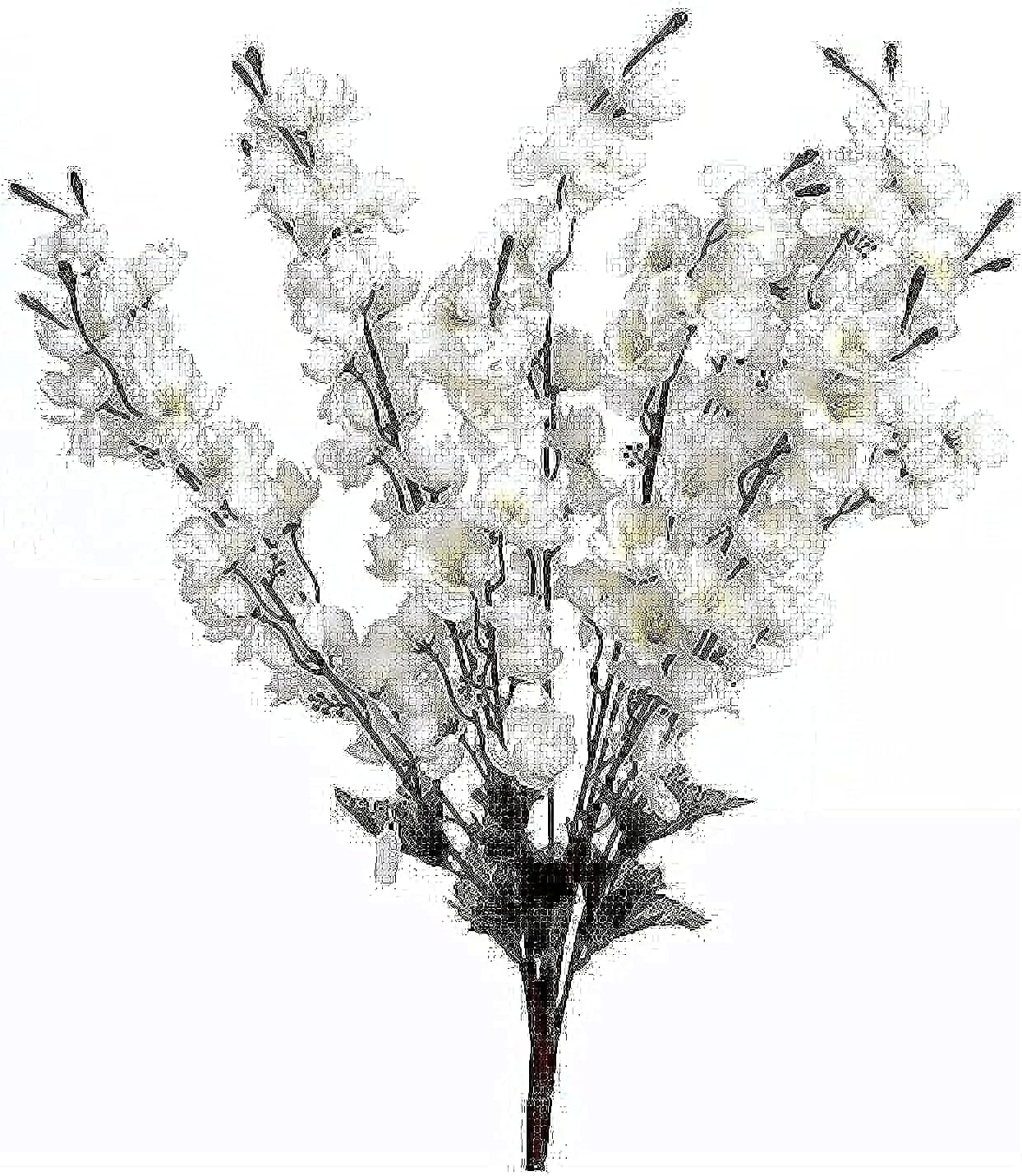 SOFIX Artificial Peach Blossom Flower Bunch (White Pack of 1) - 20 inch, Artificial Flora