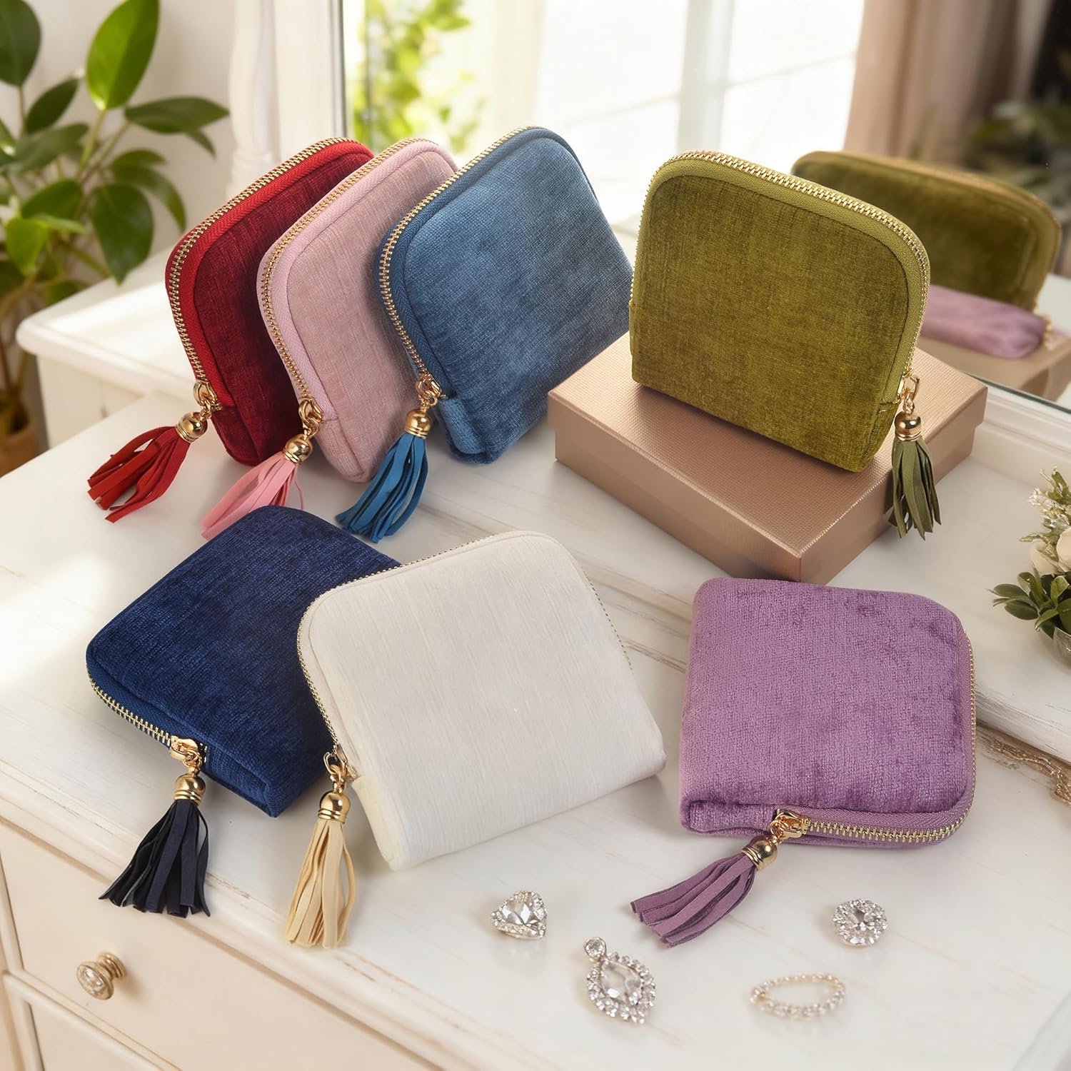 Small Travel Jewelry Case, Soft Velvet Organizer Pouch for Bangle, Bracelets, Large Earrings, Beaded necklace, Anti-Scratch & Portable Jewelry Bag Holder for Travel & Everyday Use (Gem Blue) - Image 2