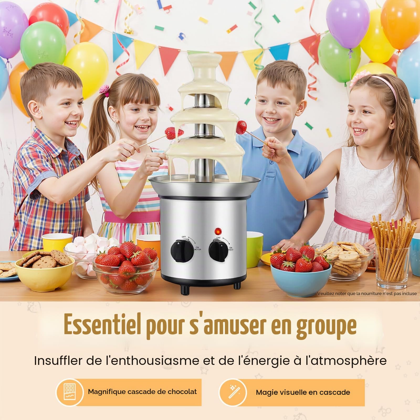 Fontaine à chocolat électrique en acier inoxydable à 4 niveaux 170 W 1,8 l pour les remises de diplômes, Halloween, Noël