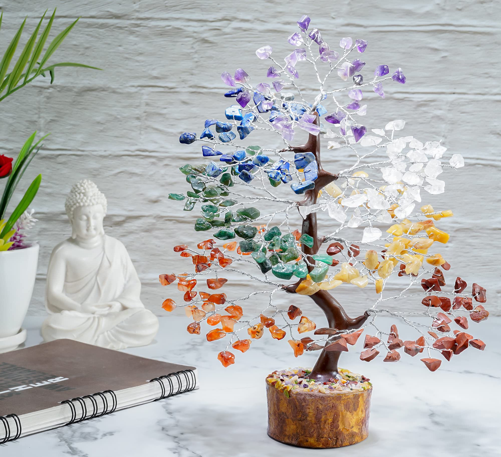 HindCraft Seven Chakra Feng Shui Tree | Home & Office Decor Gift | Spiritual Energy & Healing Crystal Tree for Living Room, Hall & Table Décor | Gift for Men & Women – Housewarming & Marriage Gifts