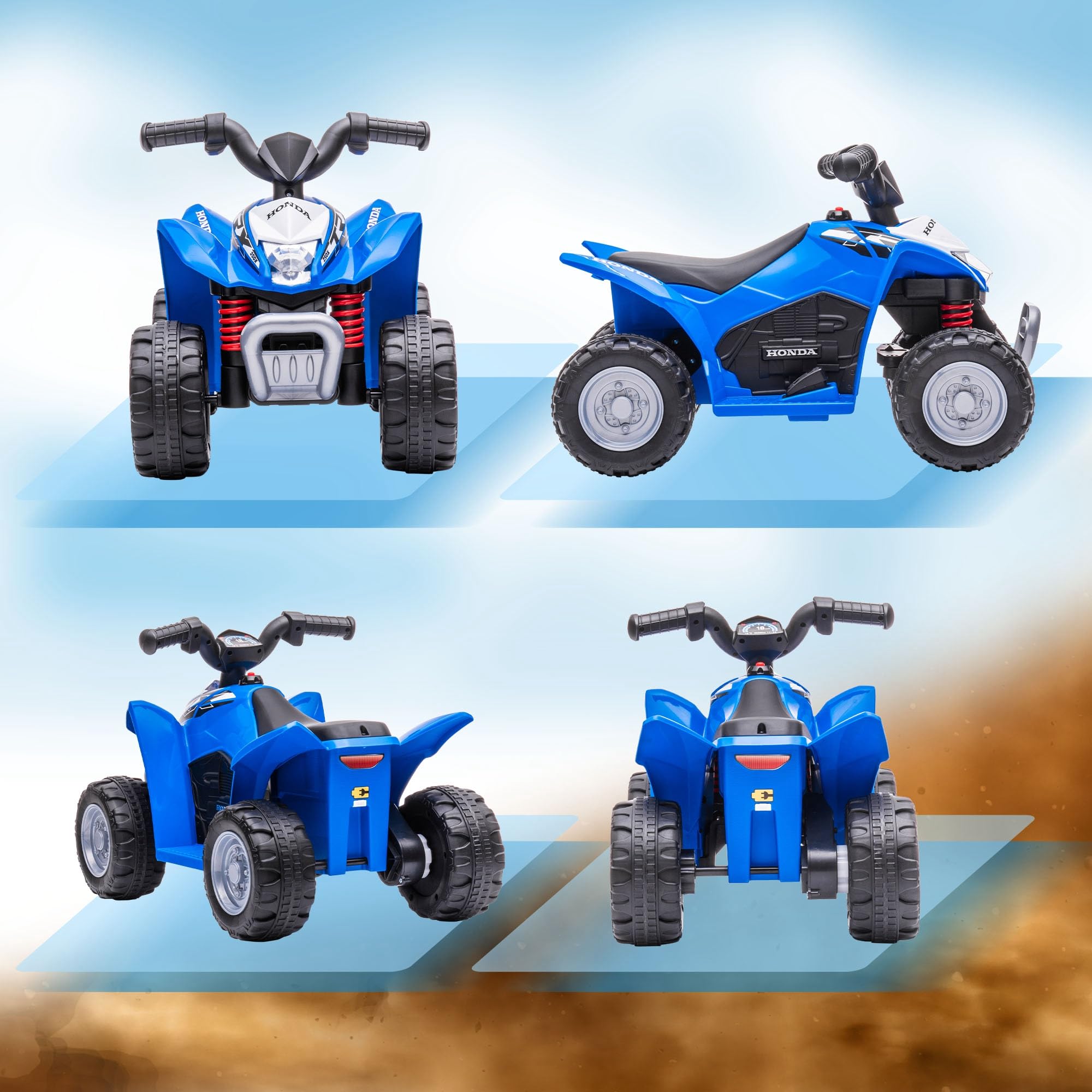 AIYAPLAY Quad Eléctrico Honda 6V para Niños 18-36 Meses con Faros LED, Bocina, 2.8 km/h, 65.5x38.5x43.5 cm, Azul