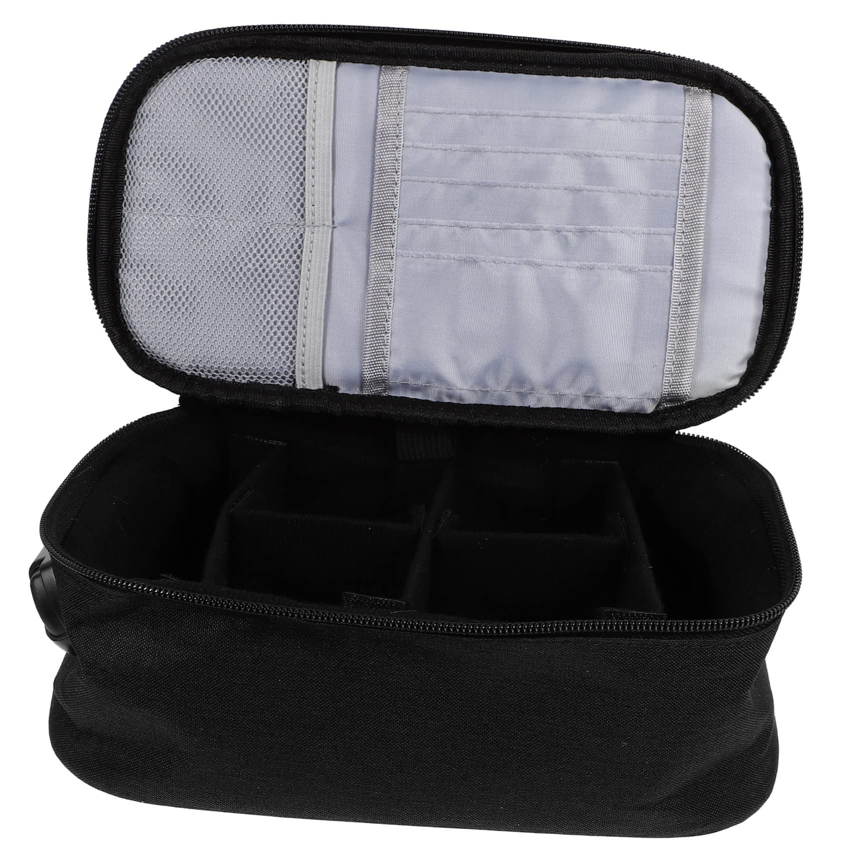 Schwarze Reisekosmetiktasche mit Mehreren Fächern aus Oxford Stoff | Platzsparend für Koffer, Tragbar für Party und Reise, für Make Up und Nagelwerkzeug