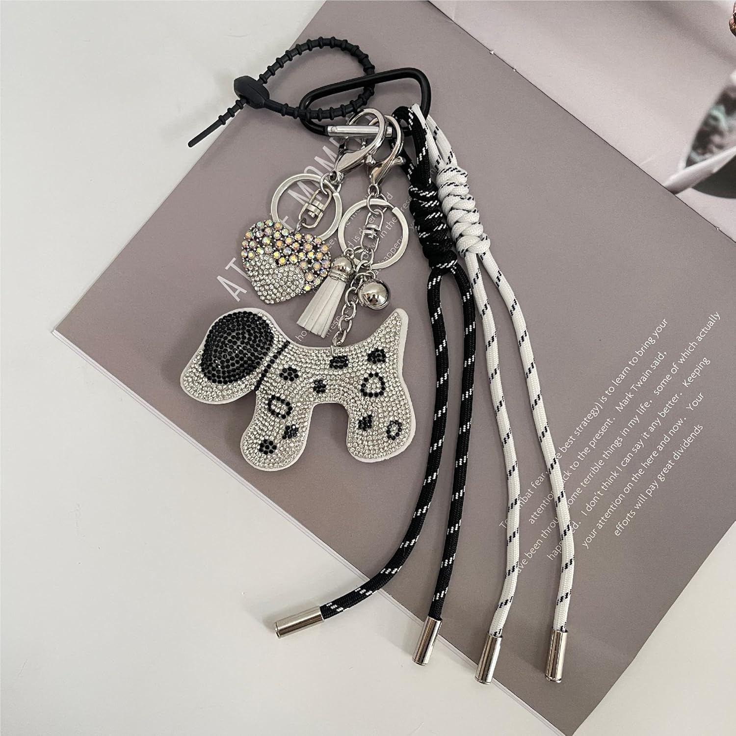 QTMY Cute Sparkling Rheinstone Puppy Dog Keychain Bag Charms for Handbag Purse Backpack Accessories for Bogg Bag,649 - Image 3