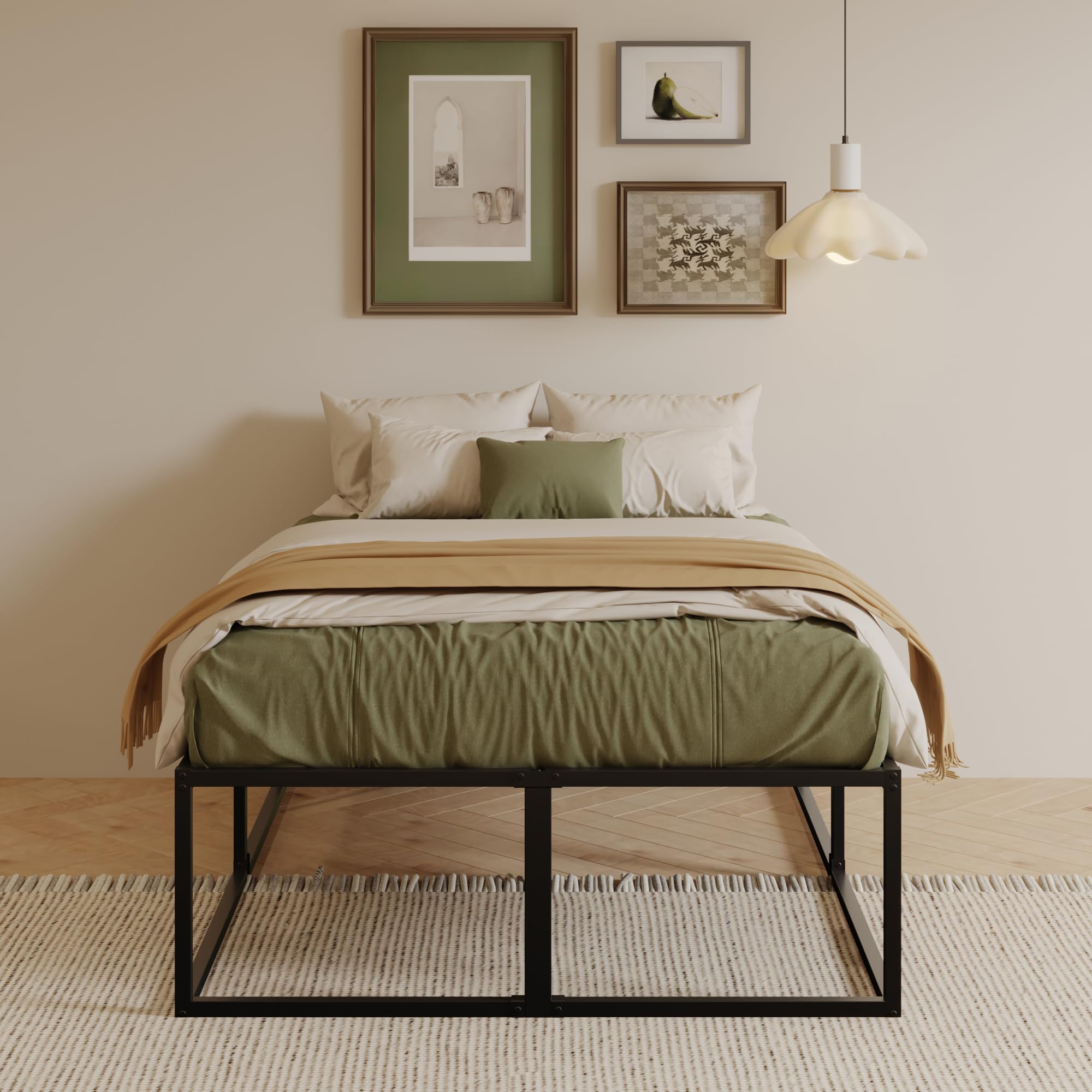 EMODA Struttura Letto Matrimoniale 140x200 cm, Letto a Piattaforma in Metallo 46 cm Alto e Resistente con Supporto Doghe in Acciaio, Ampio Spazio Sottolato, Silenzioso, Facile Montaggio, Nero