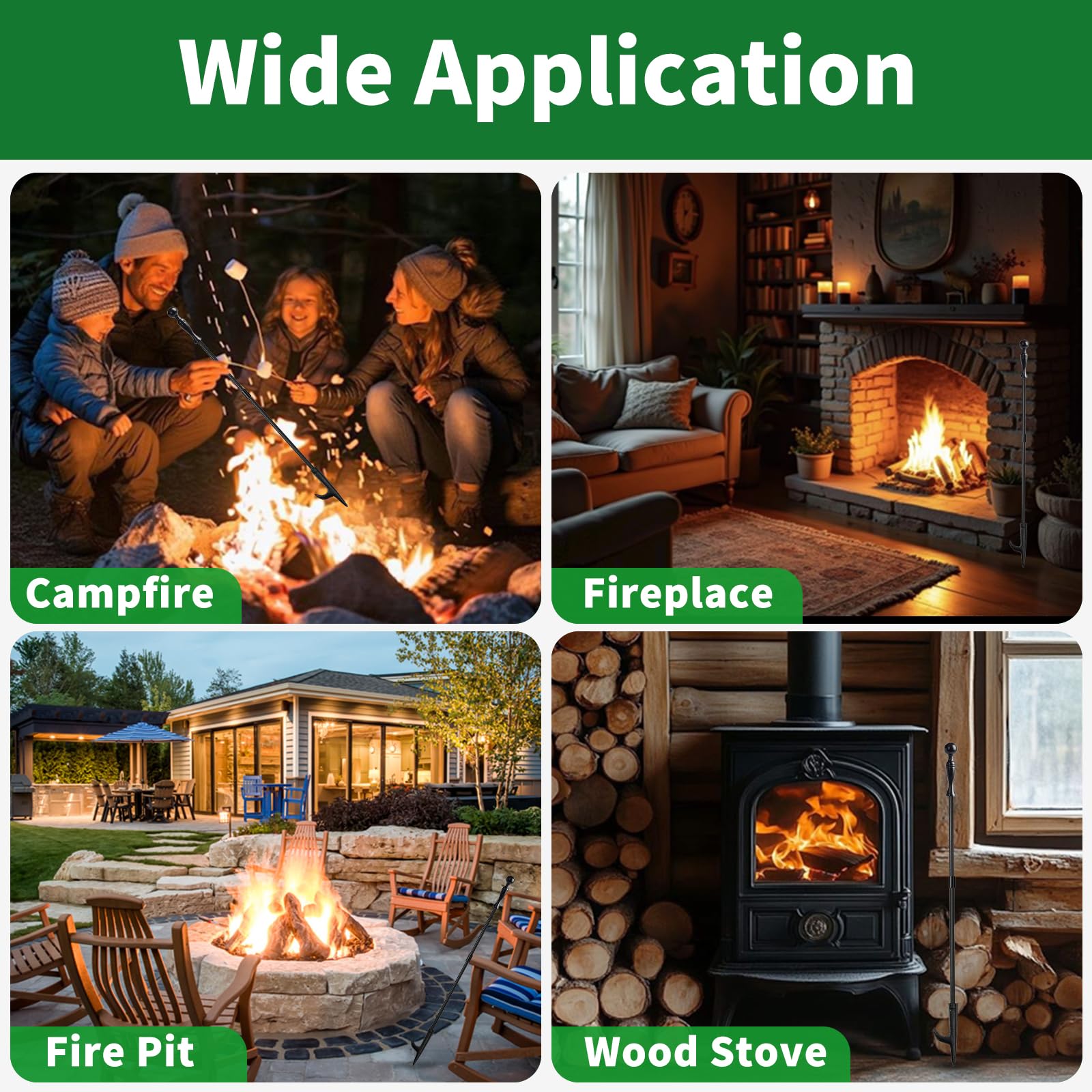 Kingson Poker De Chimenea Resistente De 43 Cm, De Hierro Forjado De Una