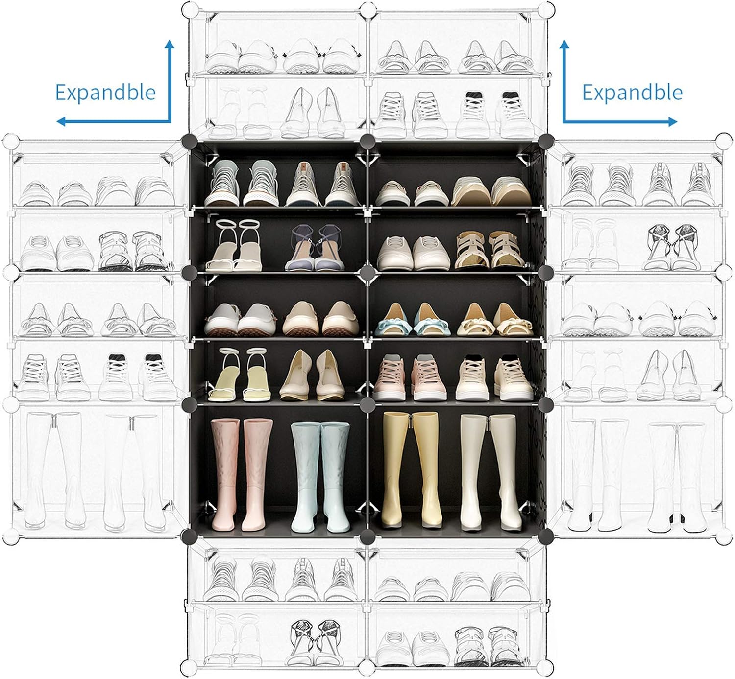 KOUSI Portable Shoe Rack for Closet Shoe Organizer Tower Shelf Shoe Storage Cabinet Stand Expandable for Heels, Boots, Slippers
