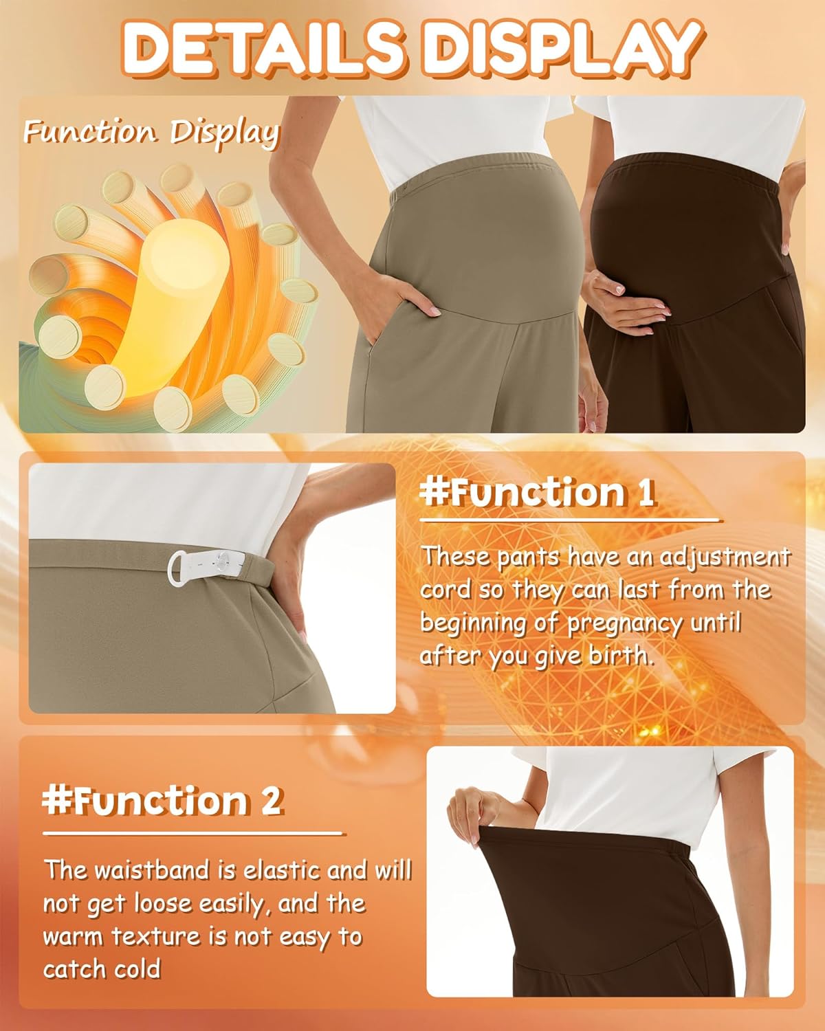 3 Pack Women's Fleece Maternity Pants, Over The Belly Pregnancy Thermal Wide Leg Lounge Pants with Pockets - Image 5