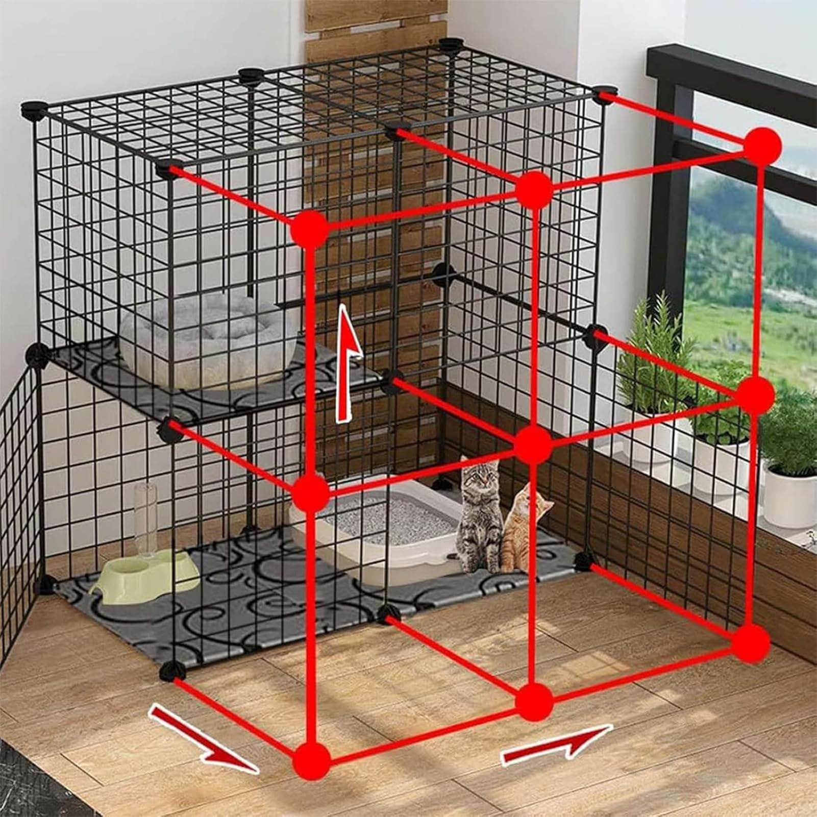 Amazon.co.jp: 猫 ケージ 折りたたみ キャットケージ 2段収納型猫用