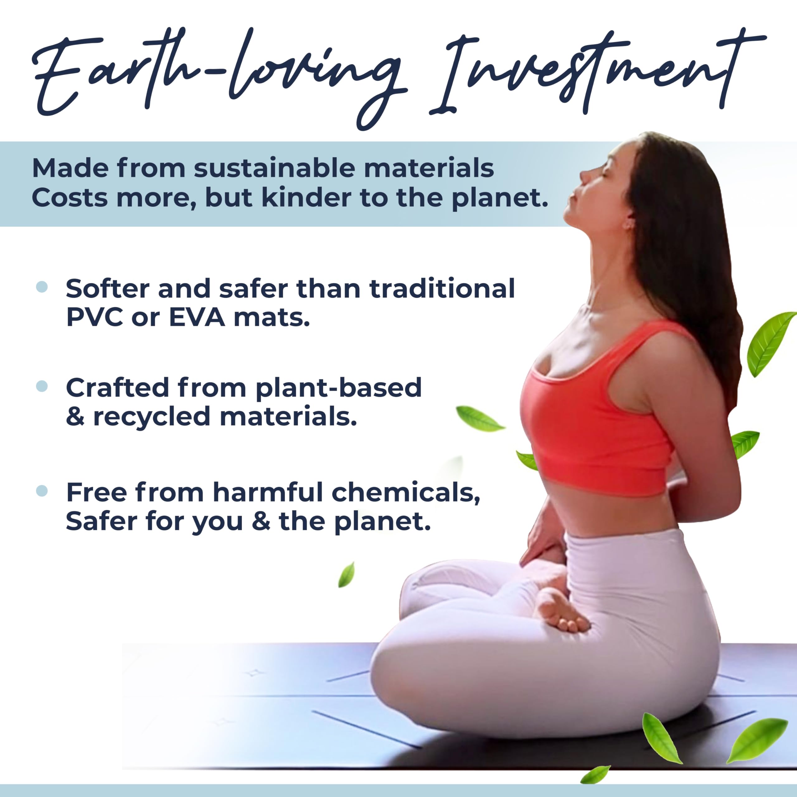 Eco Balance - Esterilla de yoga con correa de transporte, agarre superior, antideslizante, duradera y ligera, ecológica de goma natural con líneas de alineación, alfombrilla de 5 mm de grosor para