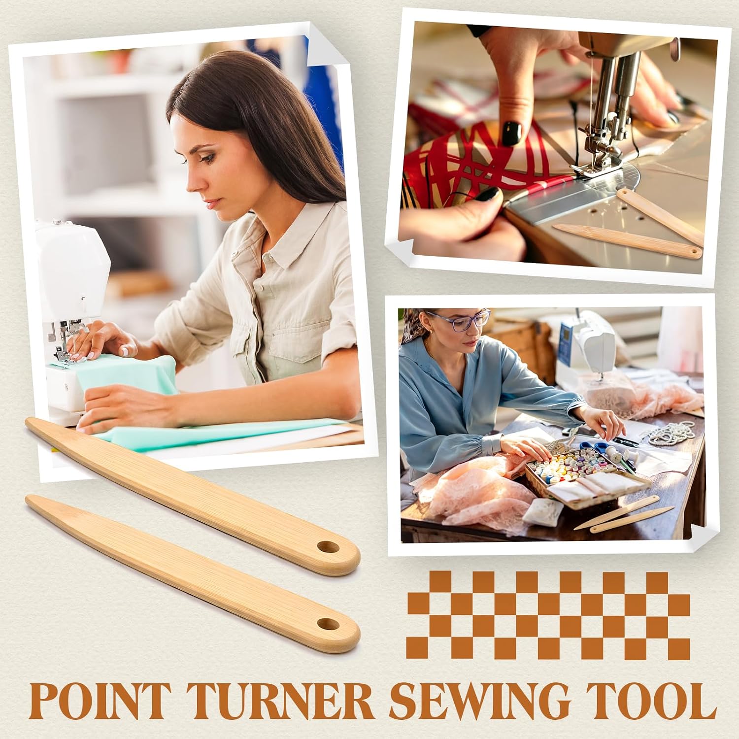 Lothee 2 Pcs Point Turner Sewing Tool Wooden Point Turner & Presser Seam Creaser Mark for Quilting Sewing Accessories
