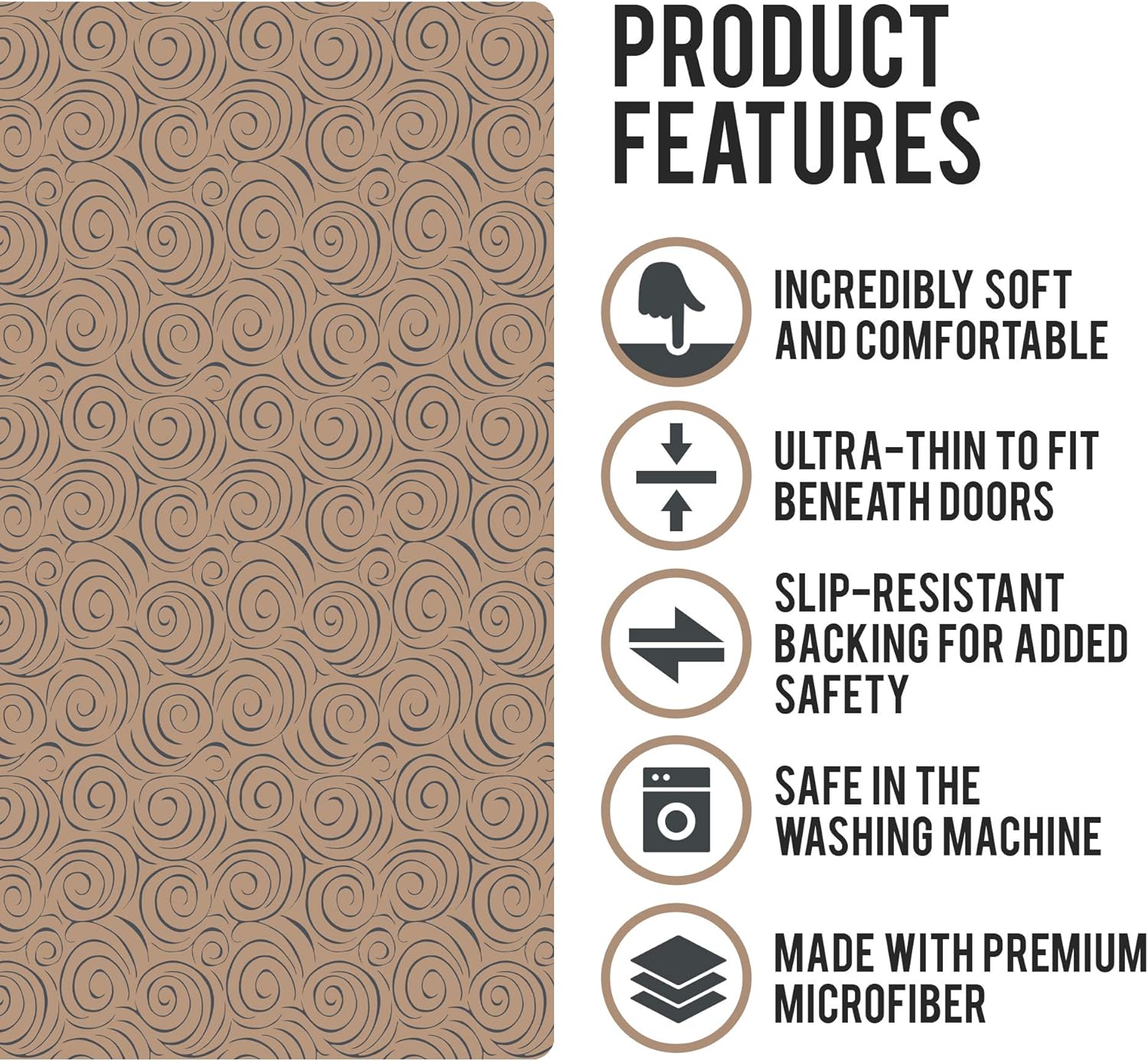 Shape28 Bathroom Set of 3 Mats Bathtub Shower 28x20 Inches Vanity 24x18 Inches Toilet 20x16 Inches Microfiber None Slip in Cappuccino Color Design 4T