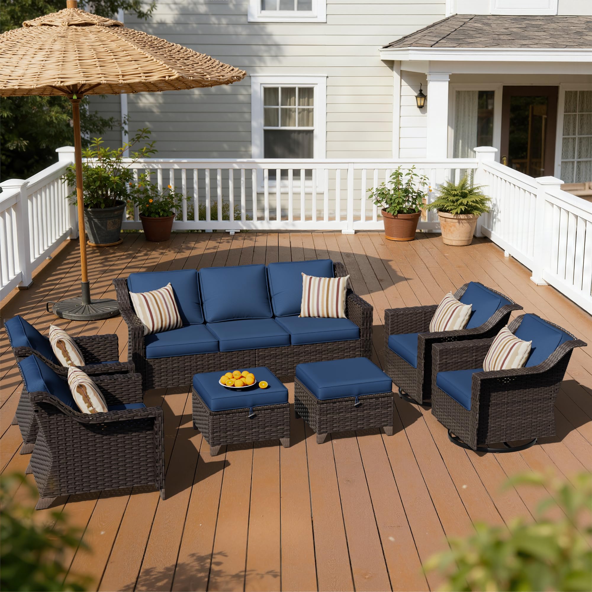 7 Piece Patio Furniture Set, Wicker Outdoor Conversation Set