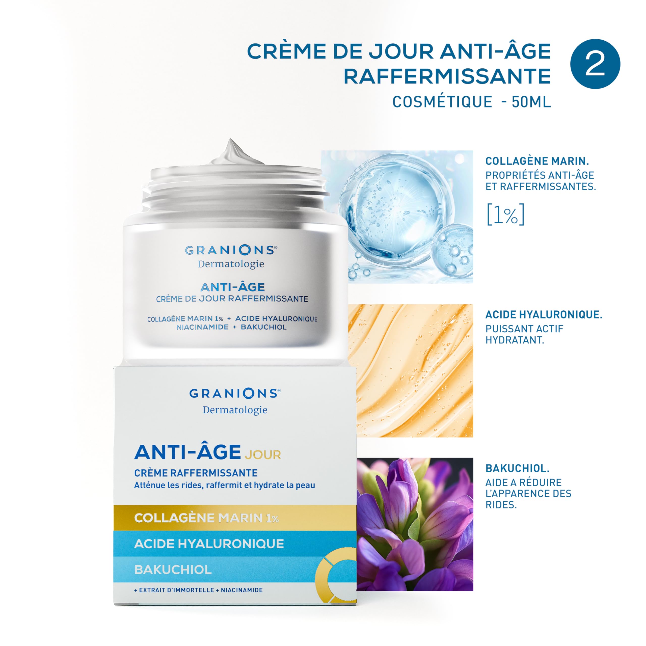 GRANIONS Coffret IN & OUT – Collagene Marin & Acide Hyaluronique – Complement alimentaire anti-age + Creme Jour Raffermissante + Rouleau de Jade & Gua Sha – Anti-Rides Visage – Routine complète IN&OUT