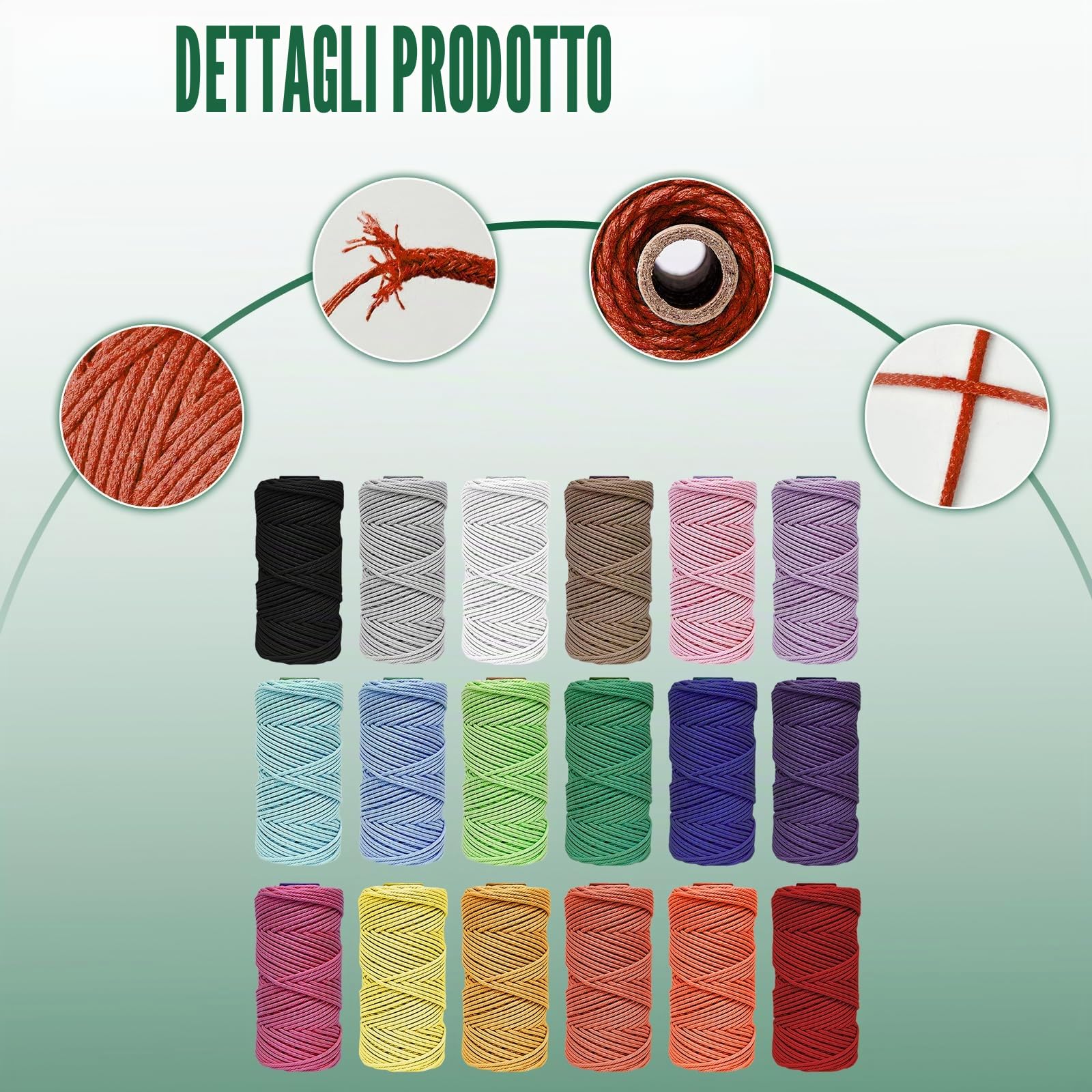 18 pezzi di filato macramè, 2 mm x 30 m, filo di cotone macramè, set di fili di cotone macramè, filo di cotone macramè, set di filati di cotone macramè, per fai da te, fai da te, fai da te, lavori a