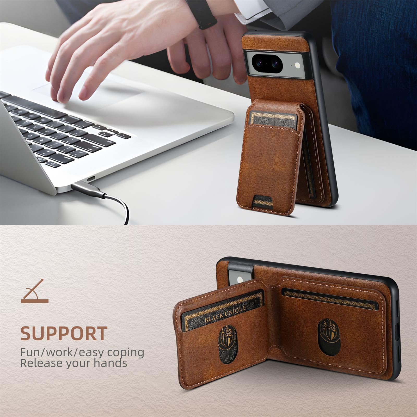 Caseme Cover per Google Pixel 8 Pro con [2 Pezzi Vetro Temperato],Flip Custodia Pelle PU Libro Portafoglio con [Slot Cart] [Supporto Stand] [ Magnetica],Nero