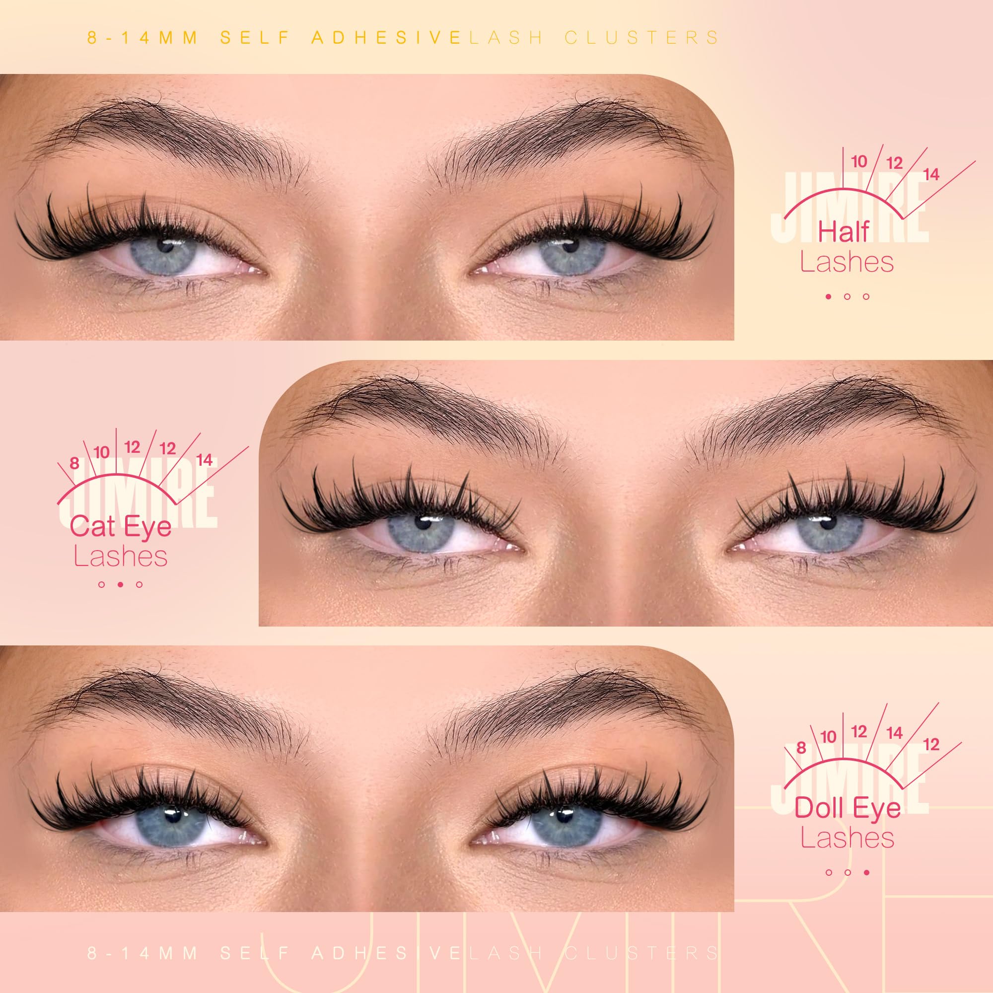 Fairy Self Adhesive Eyelashes Wispy Lash Clusters with Glue Press on Lashes Reusable Self Adhesive Manga Lash Clusters 8-14MM Pre-Glued Eyelashes Clusters Easy to Apply Beginners Friendly by JIMIRE