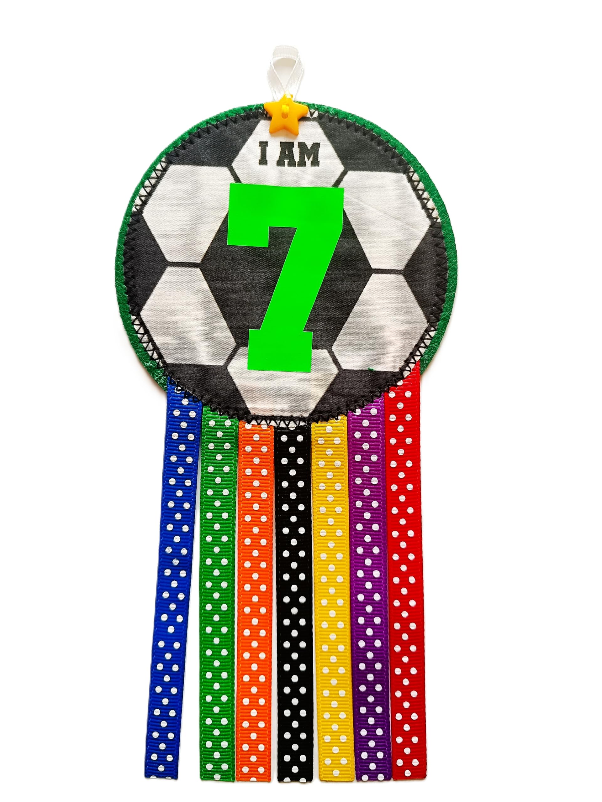 Ditsy Rosettes Football Birthday Rosette Badge with Greeting Card, Multicolour, Ages 5-11, Unisex Children Party Gift (Age 7)