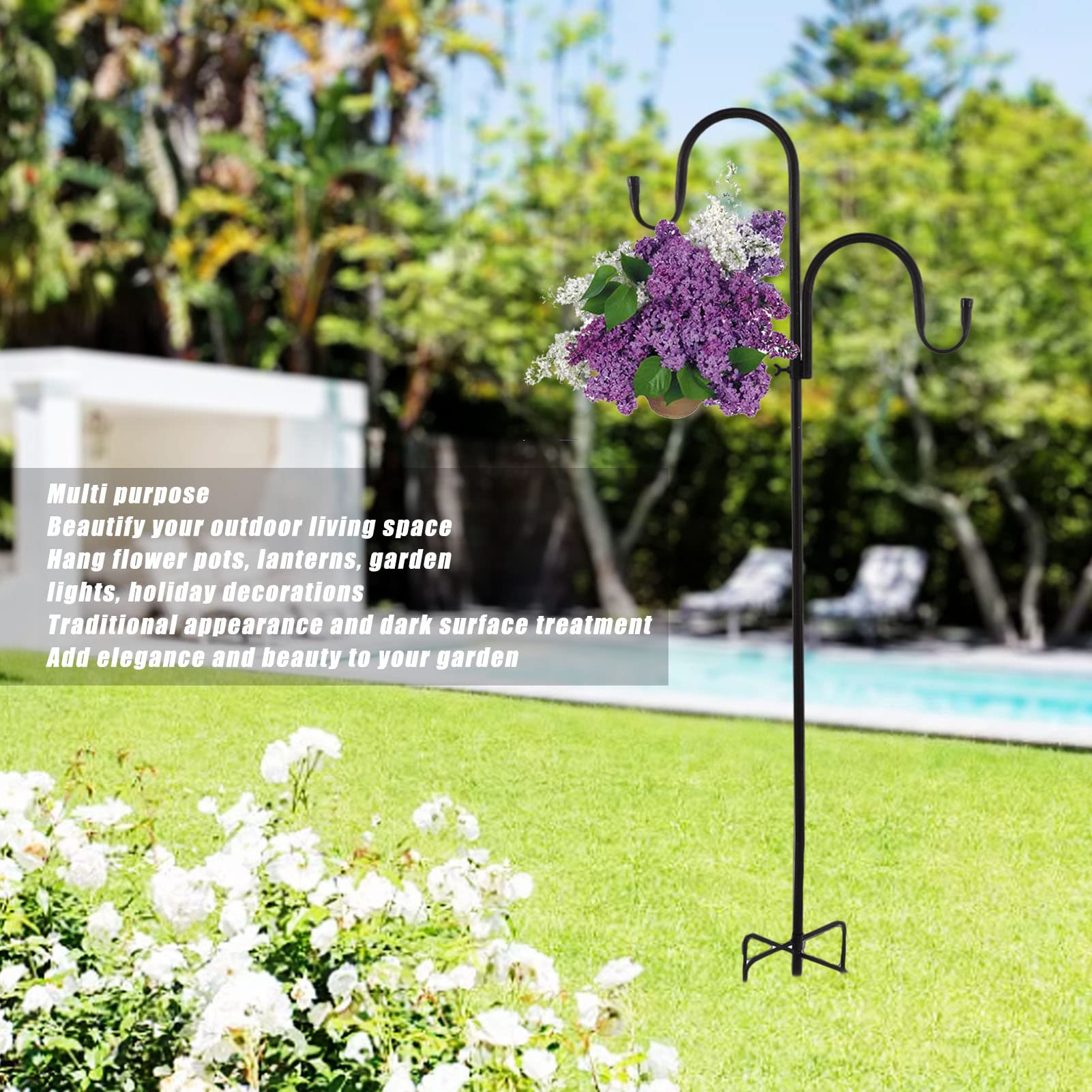 Gancio per pastori Gancio per mangiatoia per uccelli Gancio da giardino in ferro resistente antiruggine per appendere vasi di fiori Lanterne Campanelli eolici Decorazioni per