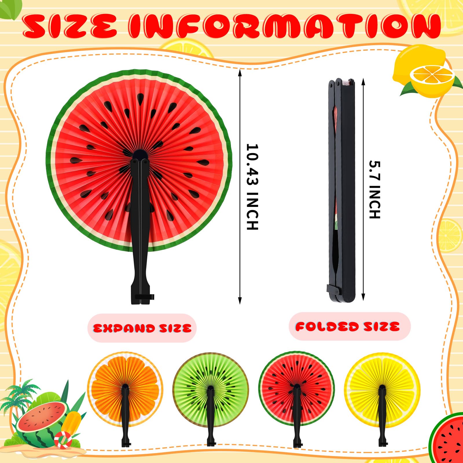 Taiyin 12 Pack Fruit Party Favors Fruit Hand Fans Decorations Summer Round Paper Folding Handheld Fans for Holiday Wedding Birthday Baby Shower Party Decor Travel Camping Employee Gift DIY Craft