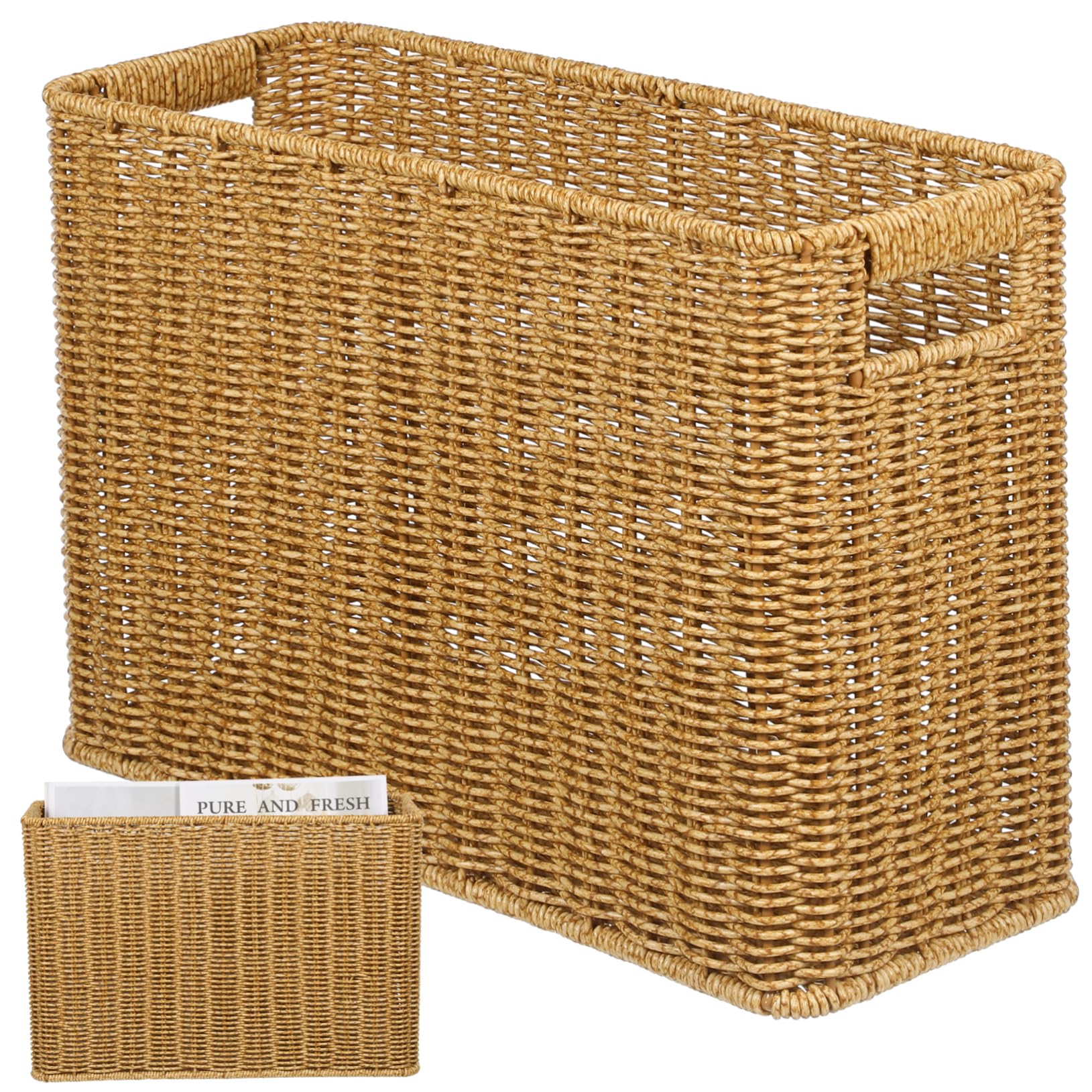Garneck Rattan Sundry Storage Box Magazine Basket Dark Wicker Woven Storage Bin Home Organizer Organizer for Toy