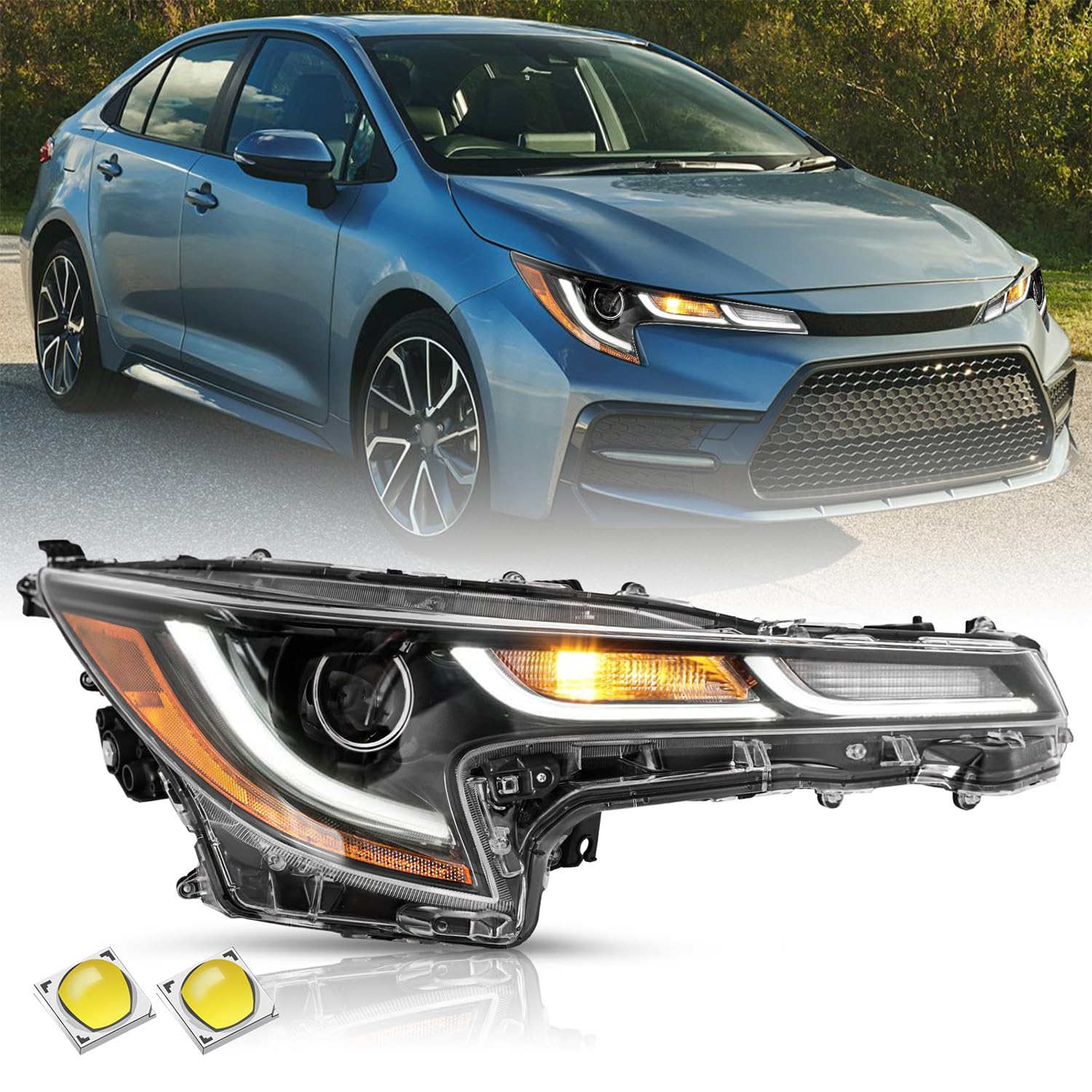 TUSDAR Headlight Assembly Fit for 2020 2021 2022 Toyota Corolla SE XLE XSE with LED DRL Models Headlamp Replacement (Right Passenger Side)