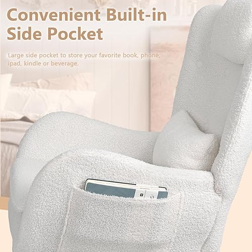 Miniatura 4 de LEMBERI Mecedora para guardería, asiento acolchado tapizado de peluche con reposacabezas, respaldo alto, silla de acento para dormitorio, guardería,