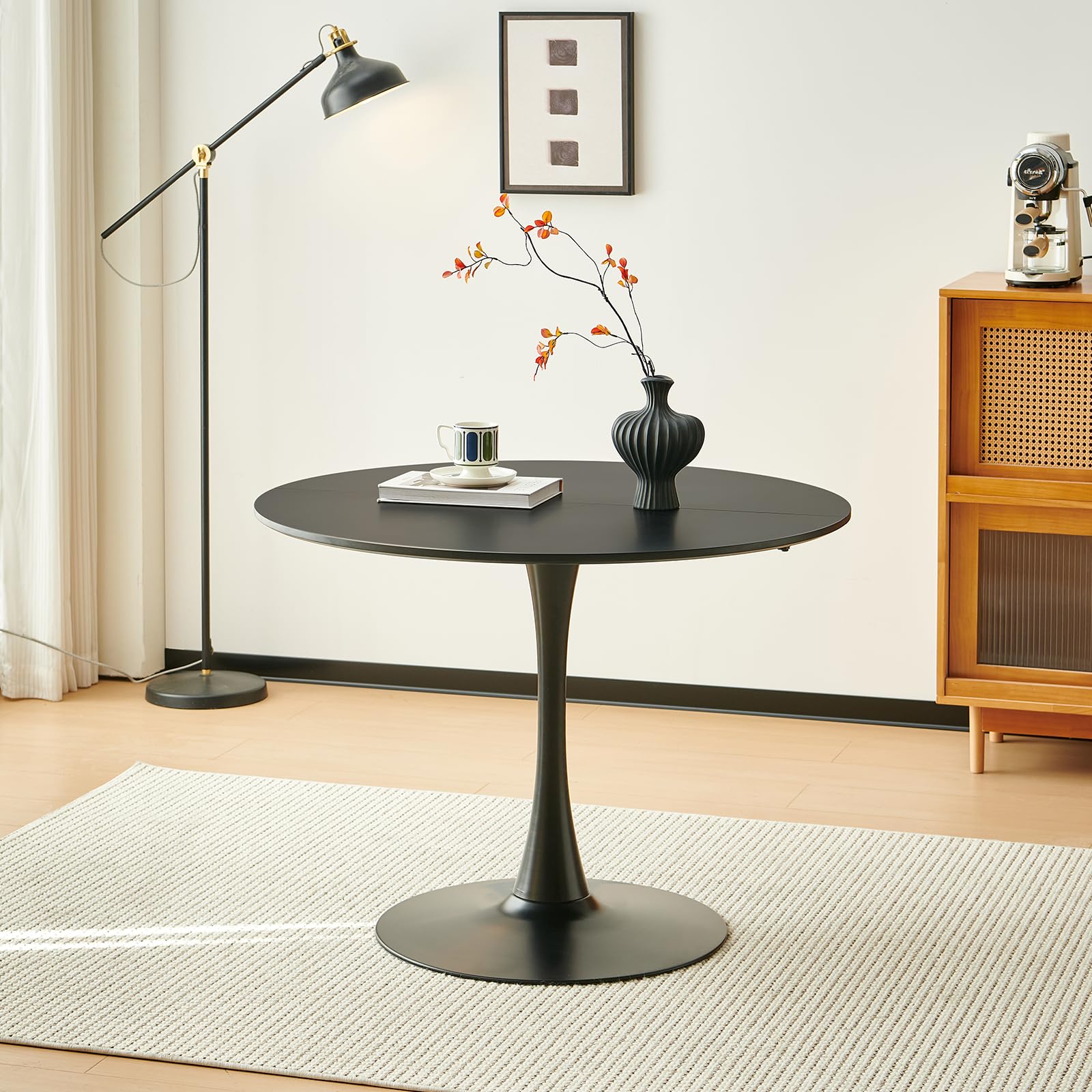 buybyroom Style Scandinave Table de Salle à Manger Moderne Ronde, Bureau, Table de Bar, Idéale pour Cuisine, Salle à Manger, Salon et Bureau, pour 2-4 Personnes, Diamètre 100 cm, Noir