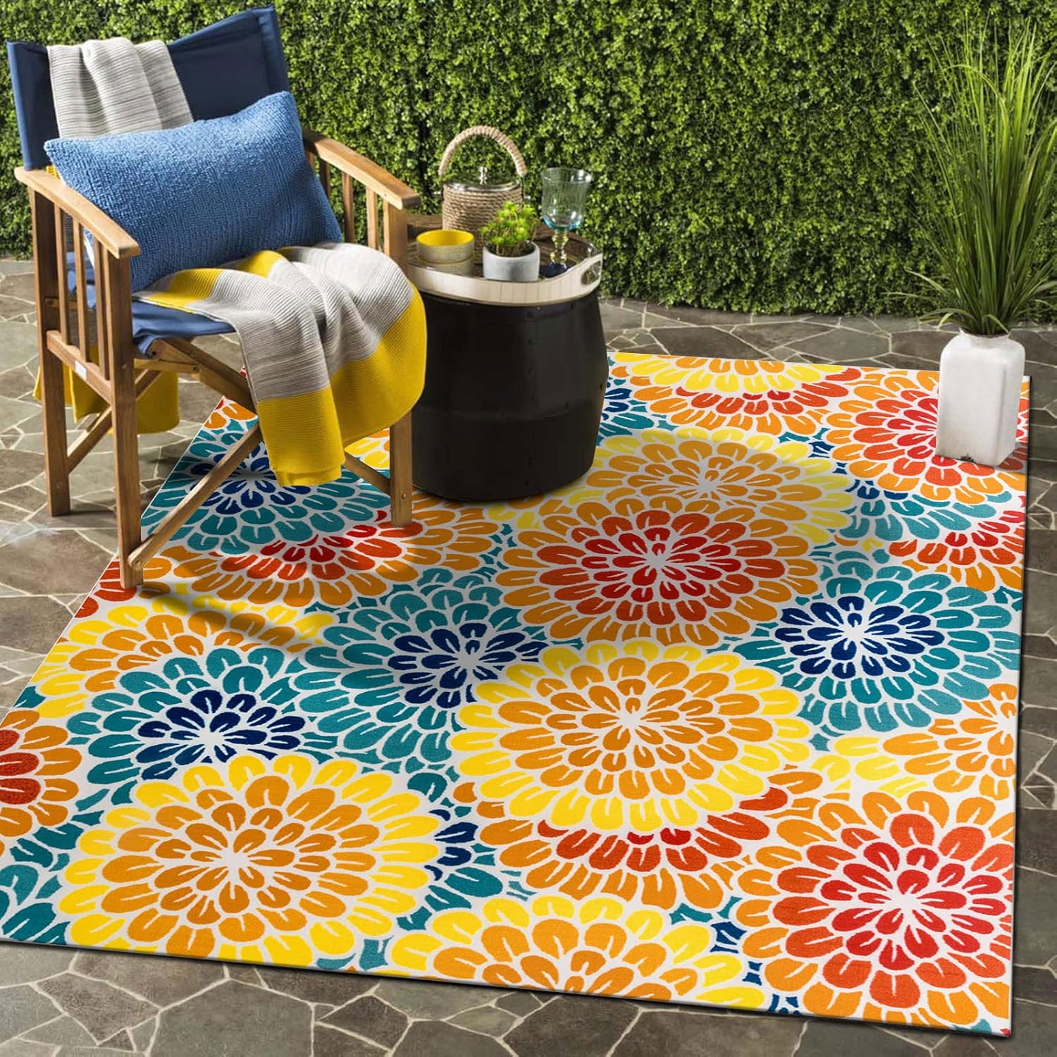 Outdoor Carpet for Patio Deck Porch Balcony Backyard, Colorful Outdoor Rug
