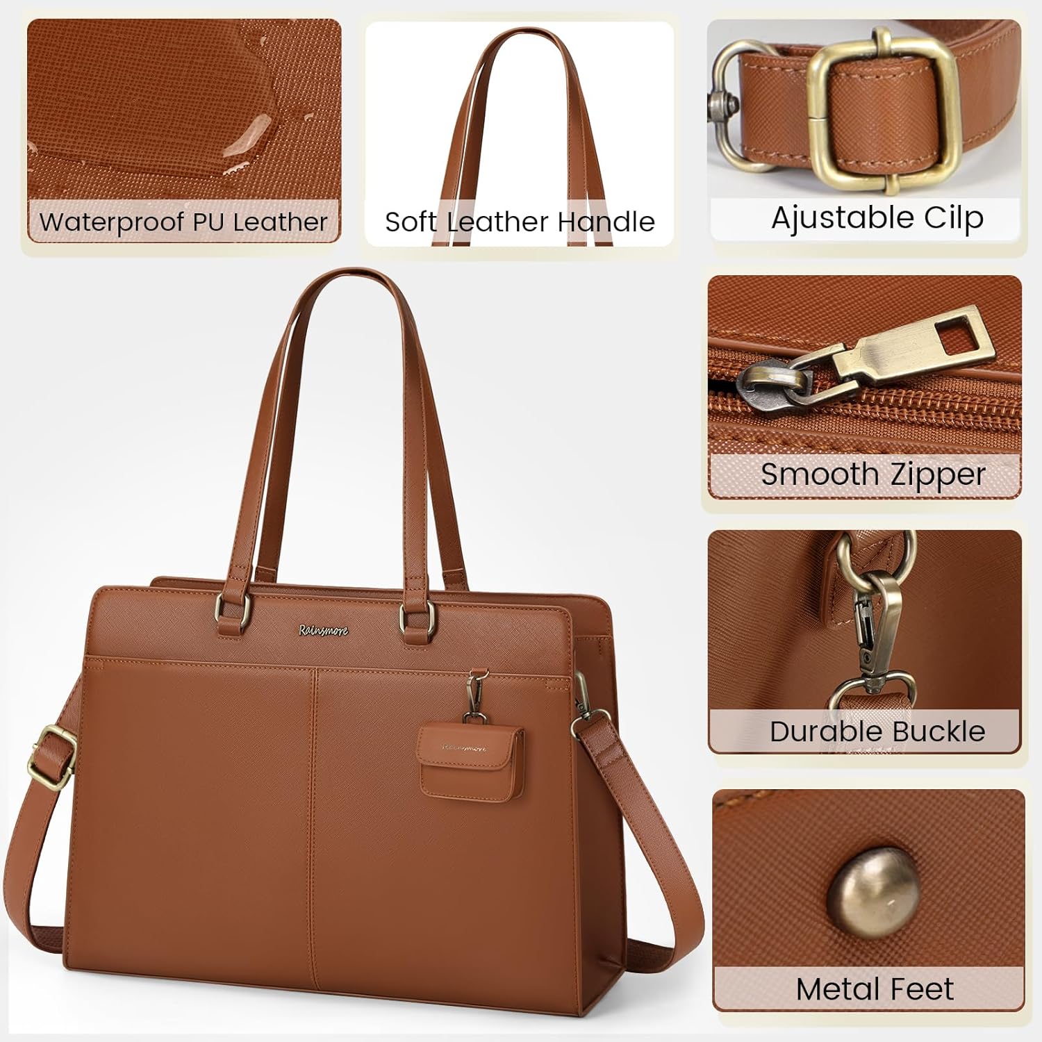 RAINSMORE Laptop Bag for Women 15.6 Inch Work Tote Bags Waterproof Leather Laptop Computer Tote Professional Briefcase - Image 5