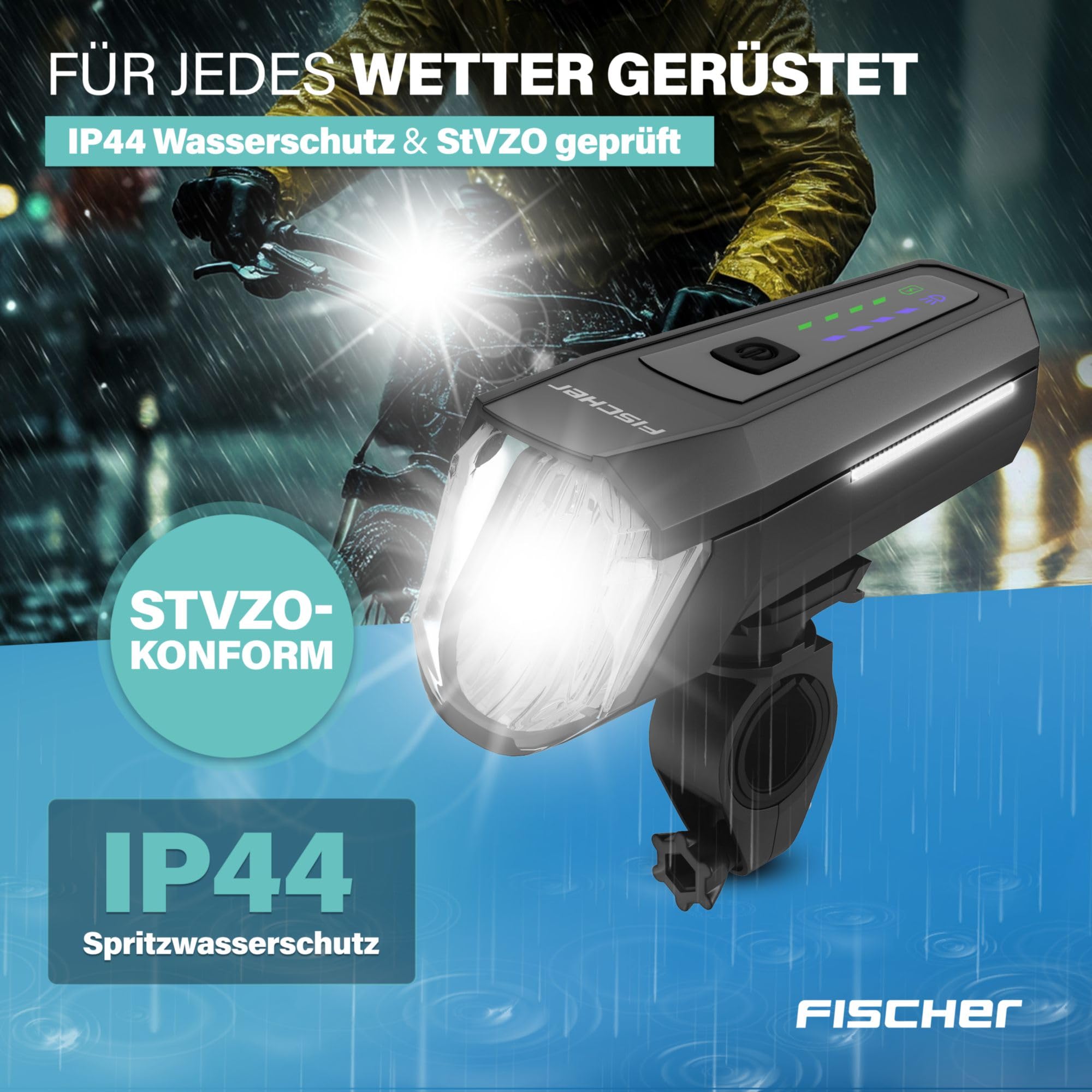 Fischer Fahrrad LED-Frontlicht 100 Lux Fernlicht