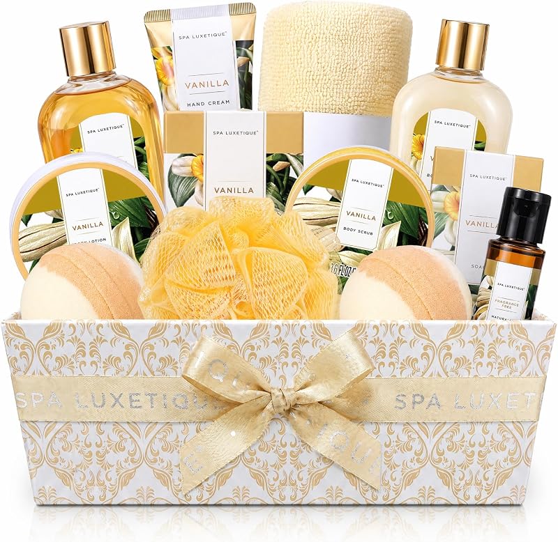 Spa Gift Baskets for Women, Luxetique Spa Kit for Women, 12pcs Vanilla Bath and Body Sets, Birthday Gifts, Self Care Gifts for Mom, Wife, Girlfriends