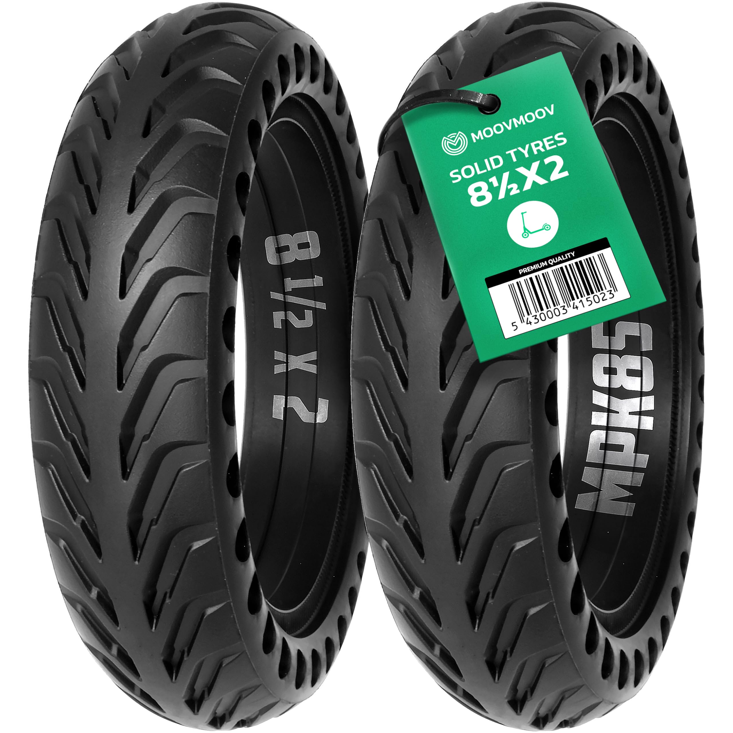 MOOVMOOV (2-Pack) Xiaomi M365 Solid Tyres 8.5 x2 for Electric Scooters - MPK85 Puncture-Proof Scooter Tyres 8.5 inches 8 1/2 x2 - Flat Free Tyre Suitable for Front/Rear Wheel Xiaomi Models & Others