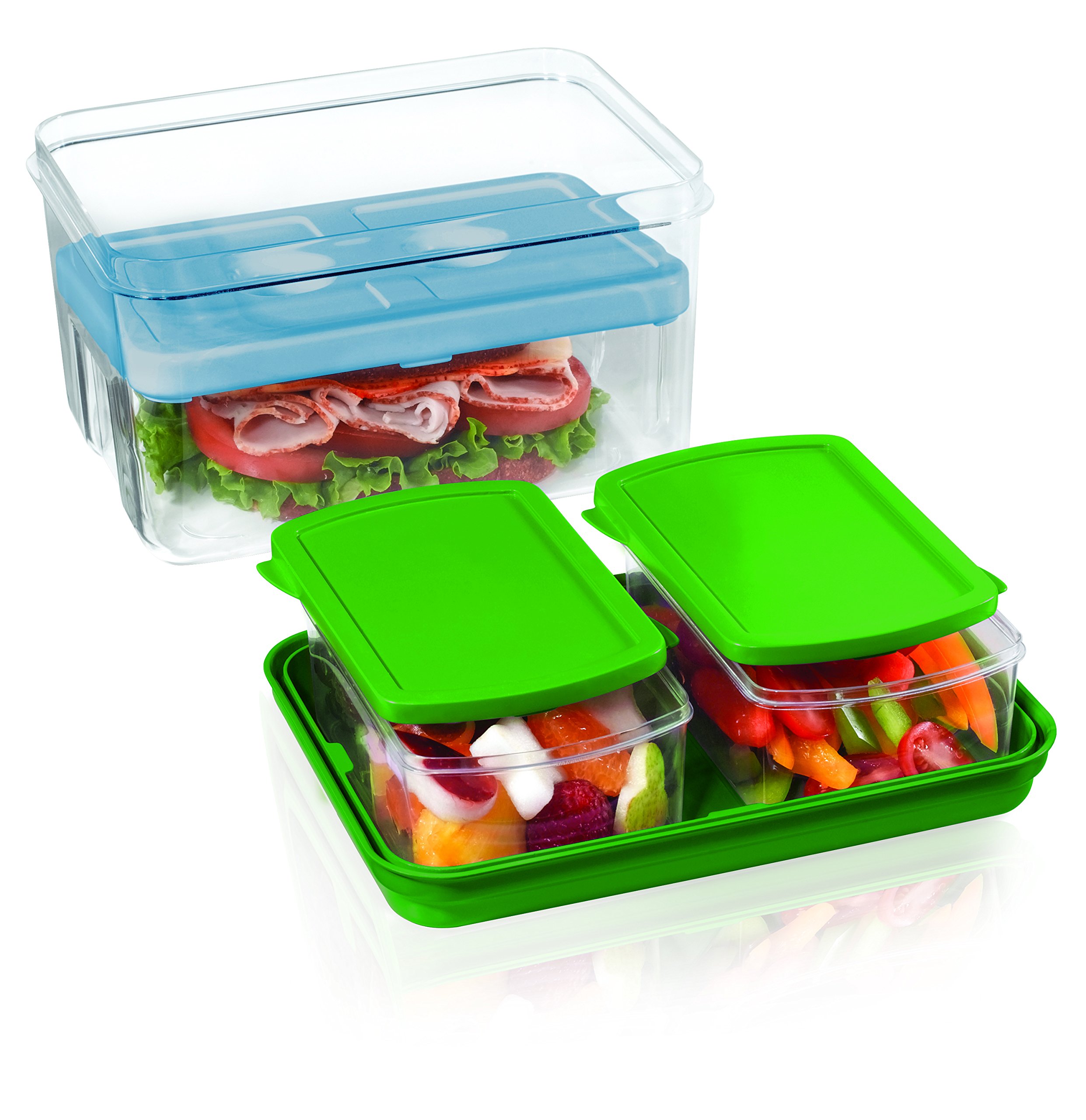 Fit & FreshLunch on the Go Set with Ice Pack, 3 Reusable Containers with Lids, BPA-Free