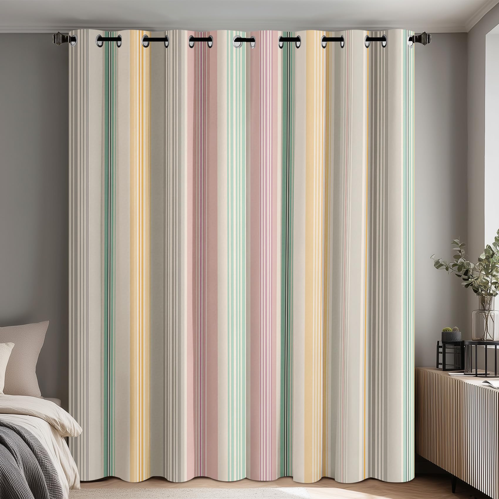 Generisch Gardinen Bunt Streifen Vorhänge Wohnzimmer, 95% Blickdichte Vorhänge Vertikale Streifen Verdunklungsvorhänge mit Ösen Thermovorhang Schlafzimmer 2er Set H137 x B117 G&-2