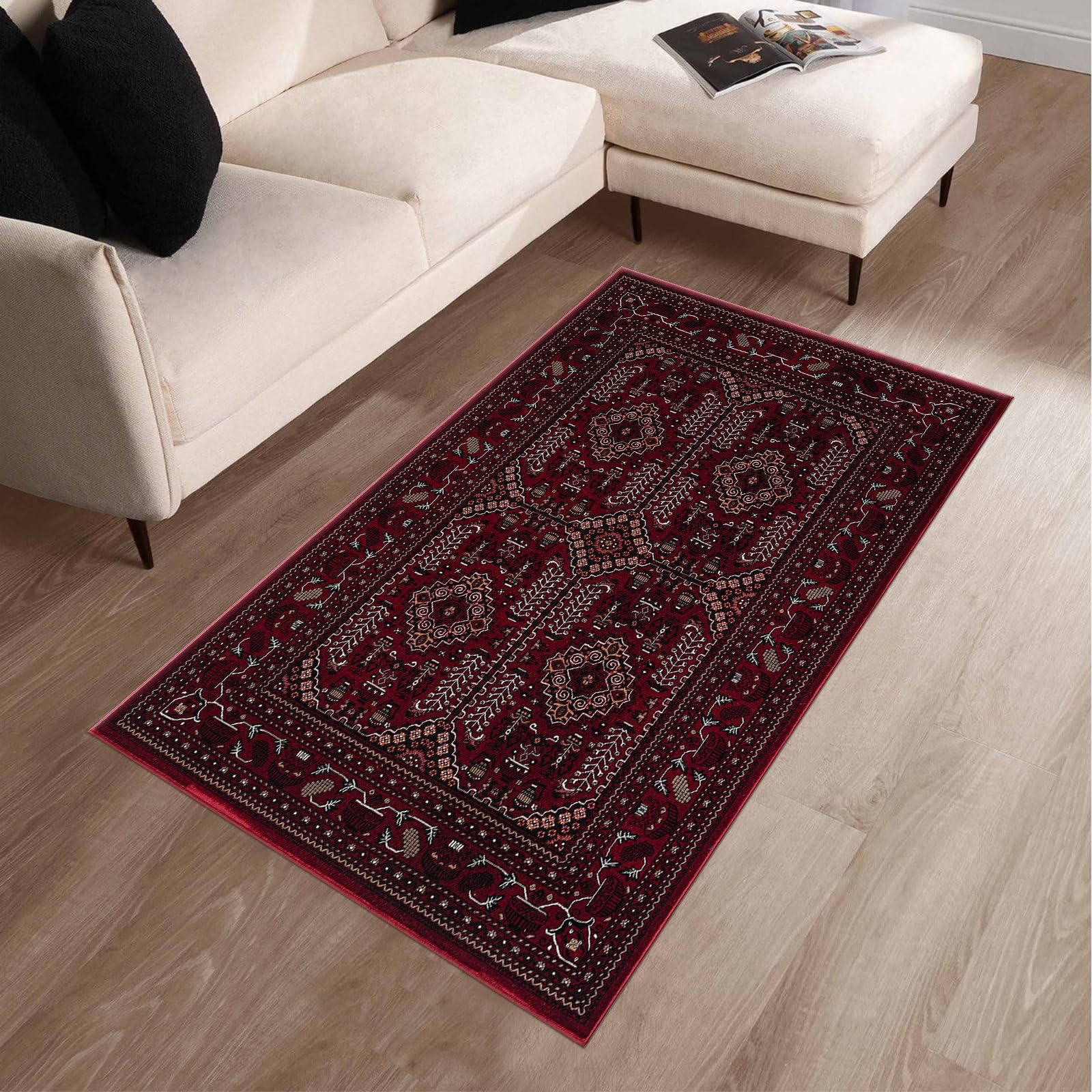 renoazul® Kitchen Rug With Medium Pile Vintage Rugs For Living Room - Zinat 80 x 150 cm Red - Washable Rugs For Kitchen, Entrance Rug and Welcome Mat — image 1
