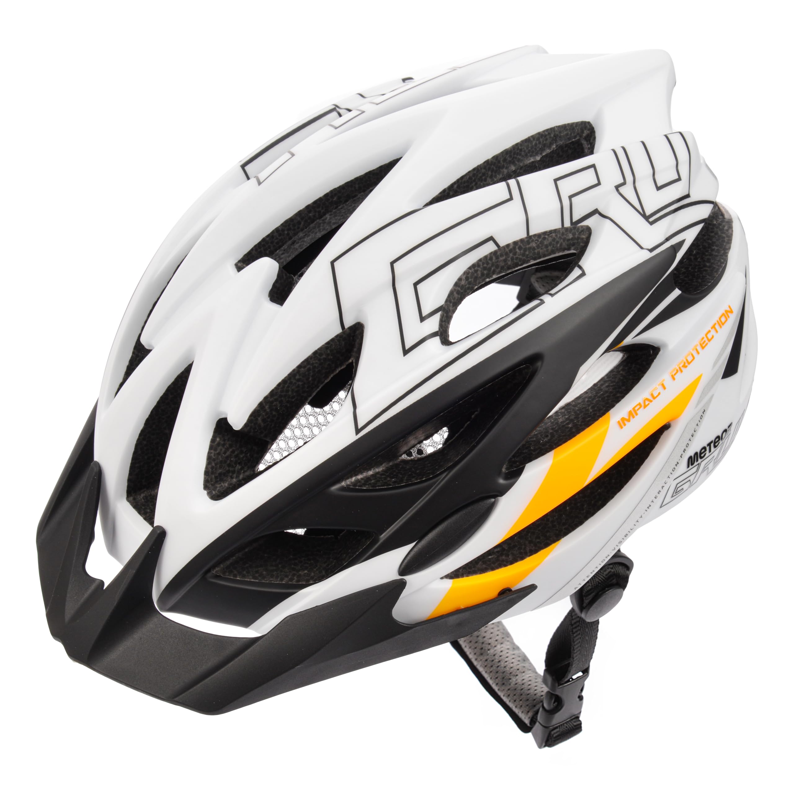 Meteor GRUVER Cycle Helmet – Lightweight Adjustable Helmet for Men, Women, Kids – MTB, Bike, Skateboard, Scooter & Hoverboard – Detachable Visor - S (52-56 cm, 20.4-22 inch) - White/Black/Orange — image 1
