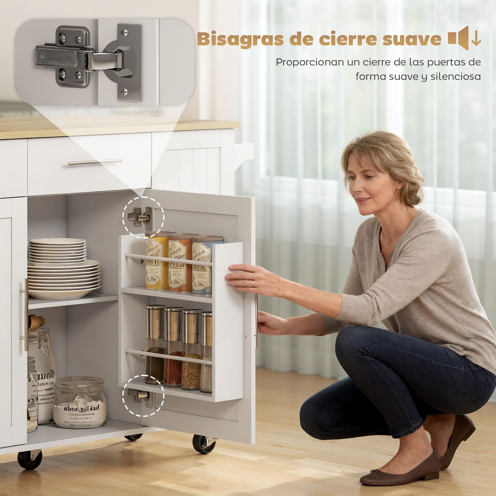HOMCOM Isla de Cocina con Ruedas Encimera Plegable Carro de Cocina Blanco