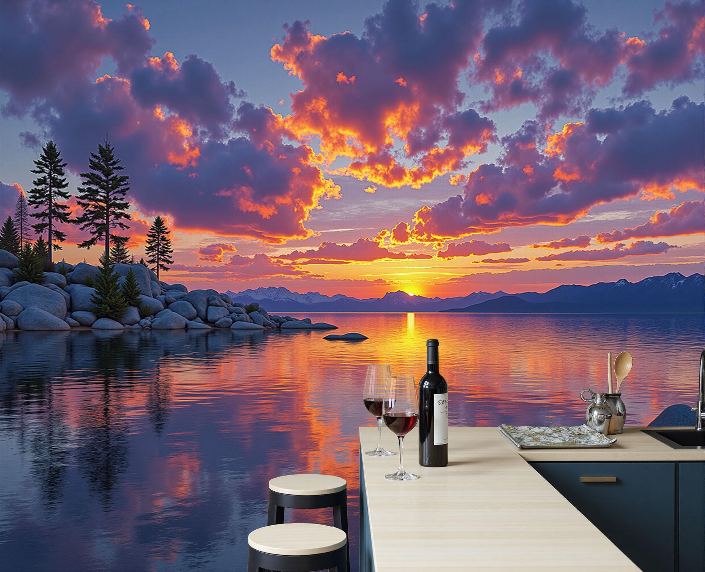 Poster geant mural paysage de lac pour une ambiance chaleureuse et sereine