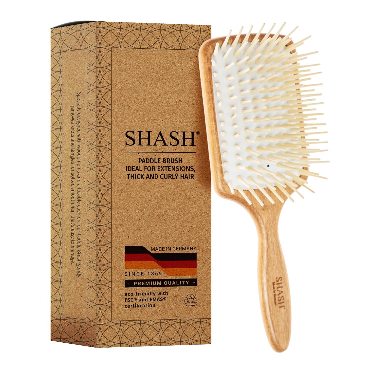 SHASH - Cepillo de pelo para extensiones de cabello, cabello grueso y rizado, desenredante con pasadores largos y cojín de goma, ayuda a desenredar nudos, eliminar el encrespamiento, reducir los